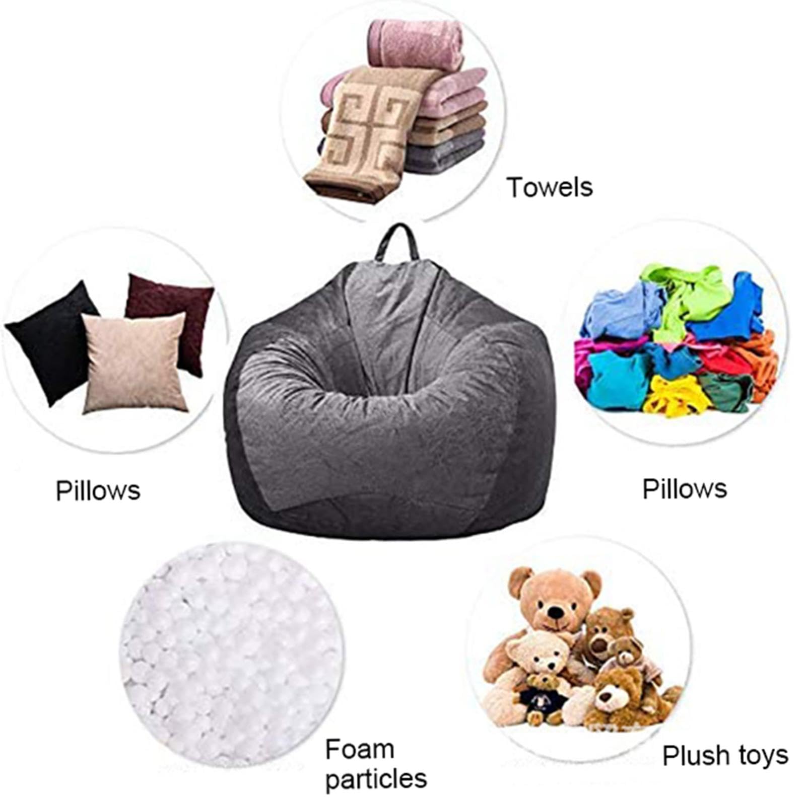 Soft Microsuede Bean Bag Chair Cover for Adults & Teens - Round Fluffy Sofa Cover (90x110cm) for Living Room & Bedroom - Stuffed Animal Storage & Cozy Seating Solution