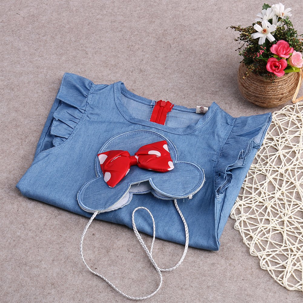 Stylish Baby Girl Ruffle Sleeve Denim Dress with Mini Crossbody Coin Purse 2-Piece Set | Cute Toddler Outfit for Birthday, Photo Shoots & Special Occasions