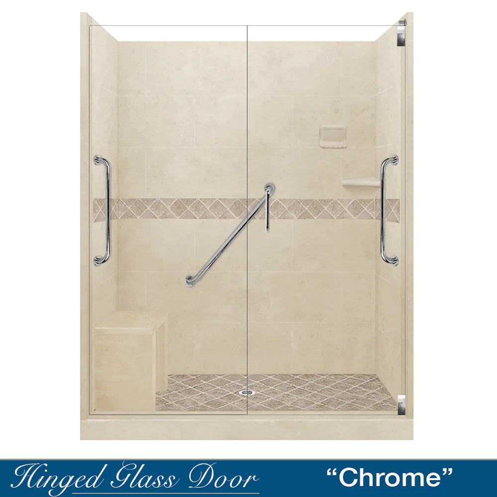Freedom 60 Alcove Shower Kit - DIY Shower Remodel with Desert Sand Sistine Stone & Diamond Stone Accent | Includes Free Shampoo Niche | Easy Bathroom Upgrade for Home Renovation Projects