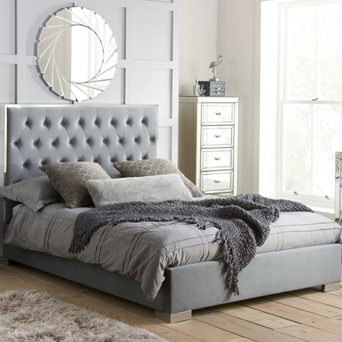 Carys Upholstered Fabric Bed Frame - Queen Size, Modern Platform Bed with Wooden Slats, Noise-Free Support - Perfect for Master Bedroom, Guest Room, or Apartment