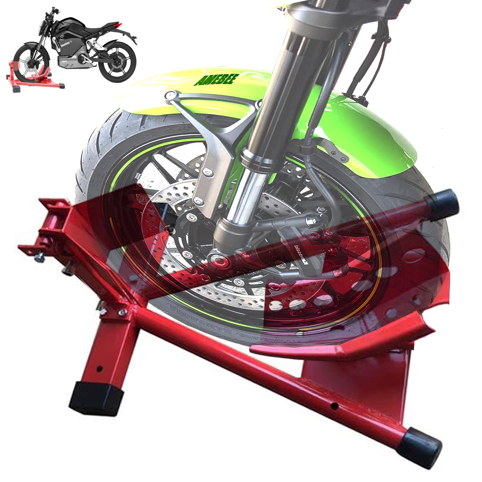 Amebee Motorcycle Wheel Chock Stand - Heavy Duty Front Wheel Holder for Sport Bikes (Fits 16