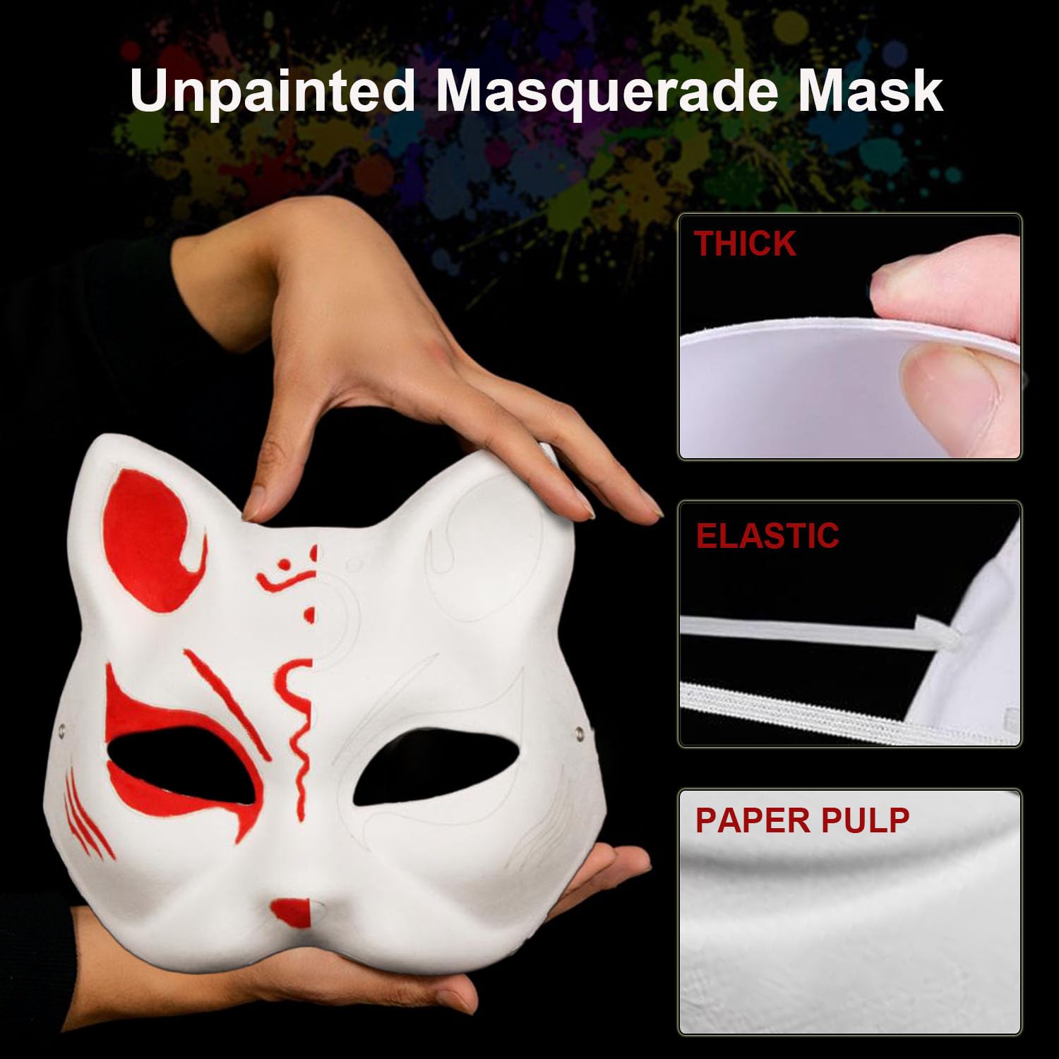 DIY Unpainted Cat Masquerade Mask - Blank Paper Mache Craft Mask for Painting - Perfect for Halloween Costumes, Cosplay, and Themed Parties