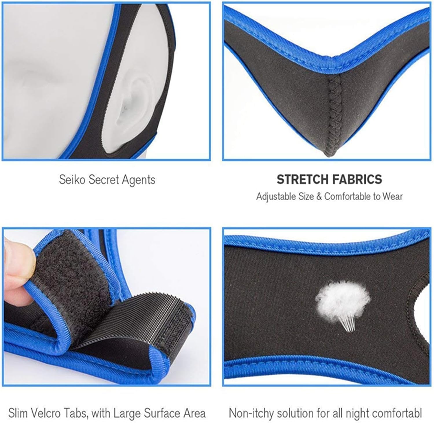 Veralabs Airflow Jaw Strap for Sleep Apnea Relief - 3PC Set (Blue) - Comfortable & Adjustable Snoring Solution for Men & Women - Ideal for Nighttime Use & Travel