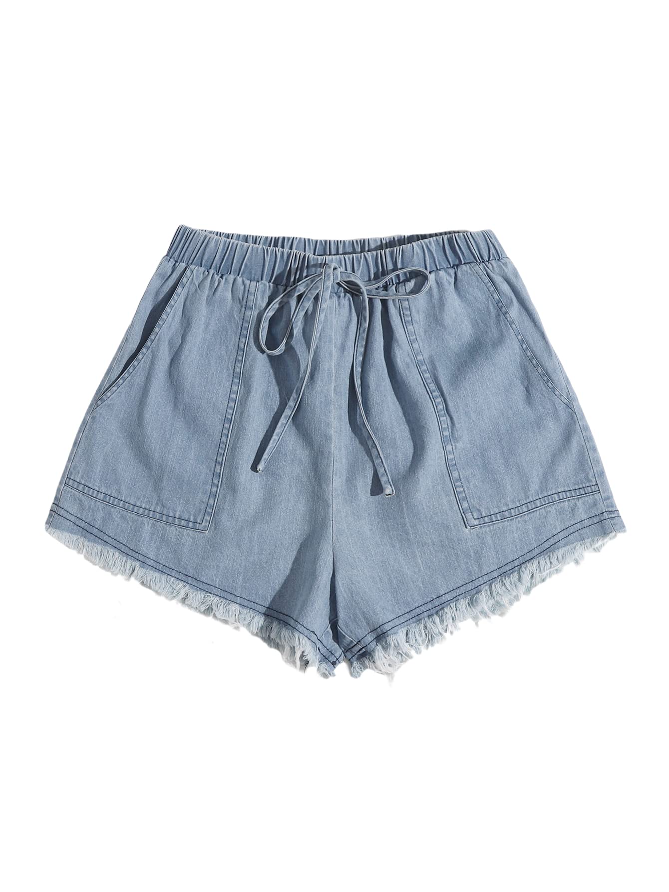 Floerns Women's Casual Knot Front Elastic Waist Raw Hem Wide Leg Shorts - Comfortable Summer Shorts for Women, Trendy High Waist Shorts with Raw Edge Hem - Perfect for Beach, Vacation, and Everyday Wear