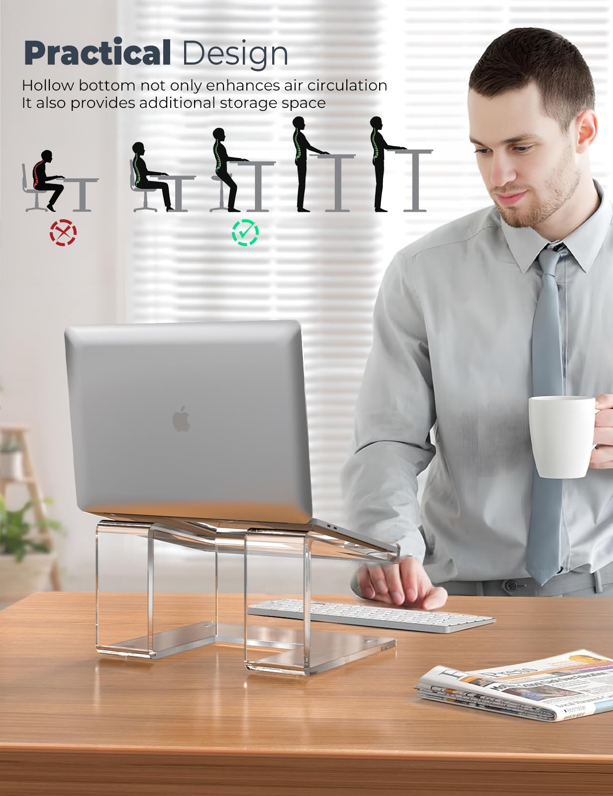 Ergonomic Acrylic Laptop Stand for Desk - Adjustable Laptop Riser Holder for 15-17.3 Inch MacBooks & Notebooks - Clear Computer Stand for Better Posture | Perfect for Home Office, Workstation & Gaming Setup