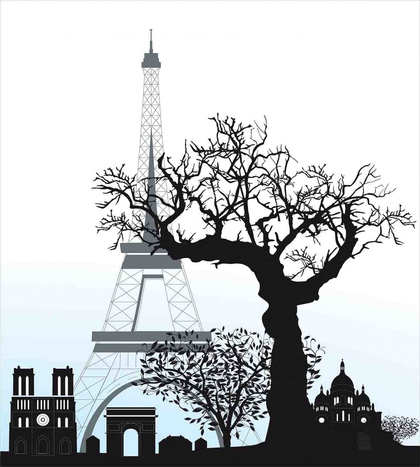 Lunarable Paris Duvet Cover Set - Eiffel Tower Monochrome Design with Historical French Buildings - 2-Pack Twin Size Bedding Set Includes 2 Duvet Covers & 2 Pillowcases in Pale Grey & Blue - Perfect for Paris-Themed Bedrooms, Guest Rooms & Airbnb Decor