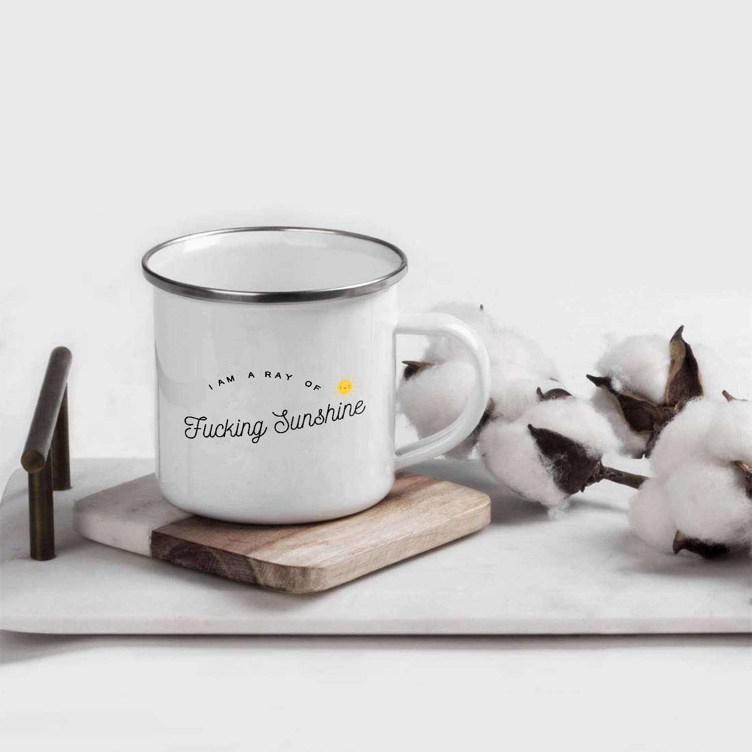 Funny Enamel Campfire Mug - I Am A Ray Of Fucking Sunshine - 12oz White Coffee Cup - Perfect Gift for Best Friend, Sister, Brother, Husband, Wife & Coworkers - Great for Camping, Office Use & Daily Coffee Drinking