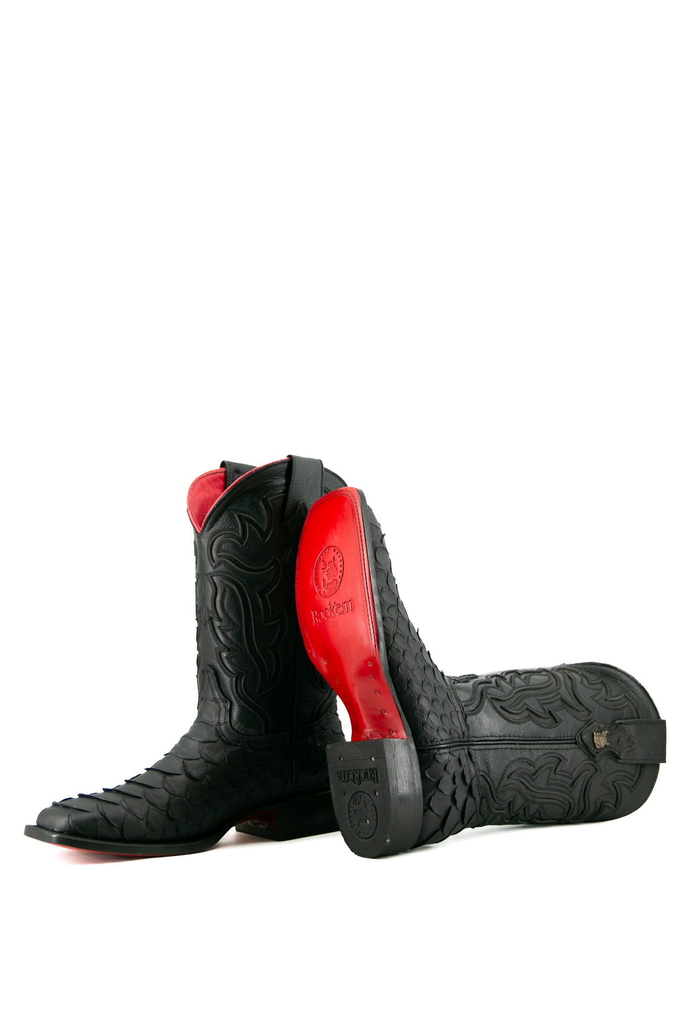 Shelby Python Red Bottom Square Toe Cowboy Boots for Men - Western Style Leather Boots with Exotic Snake Skin Design - Perfect for Rodeo, Country Music Festivals & Western Fashion