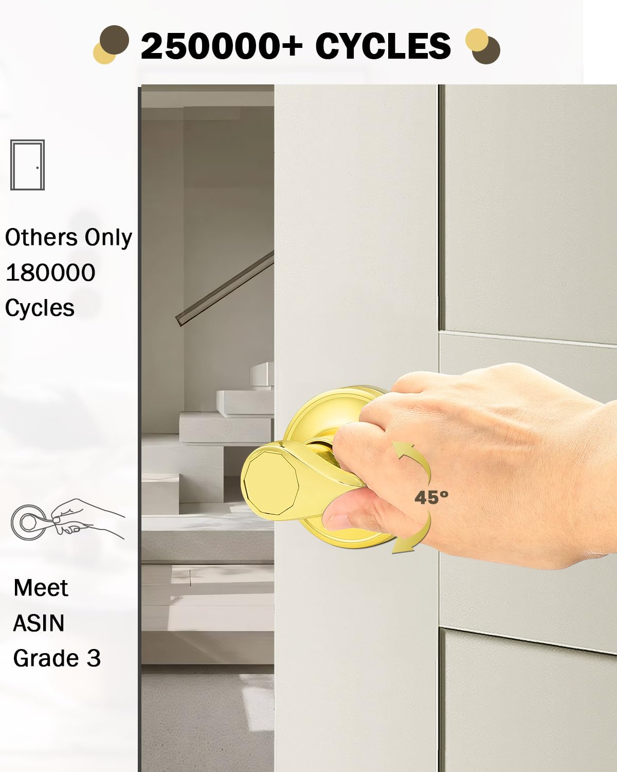 10-Pack Drop/Wave Hall & Closet Door Locks - Polished Brass Interior Passage Levers for Bedrooms, Bathrooms & Kids' Rooms | Secure Privacy & Child Safety Solution