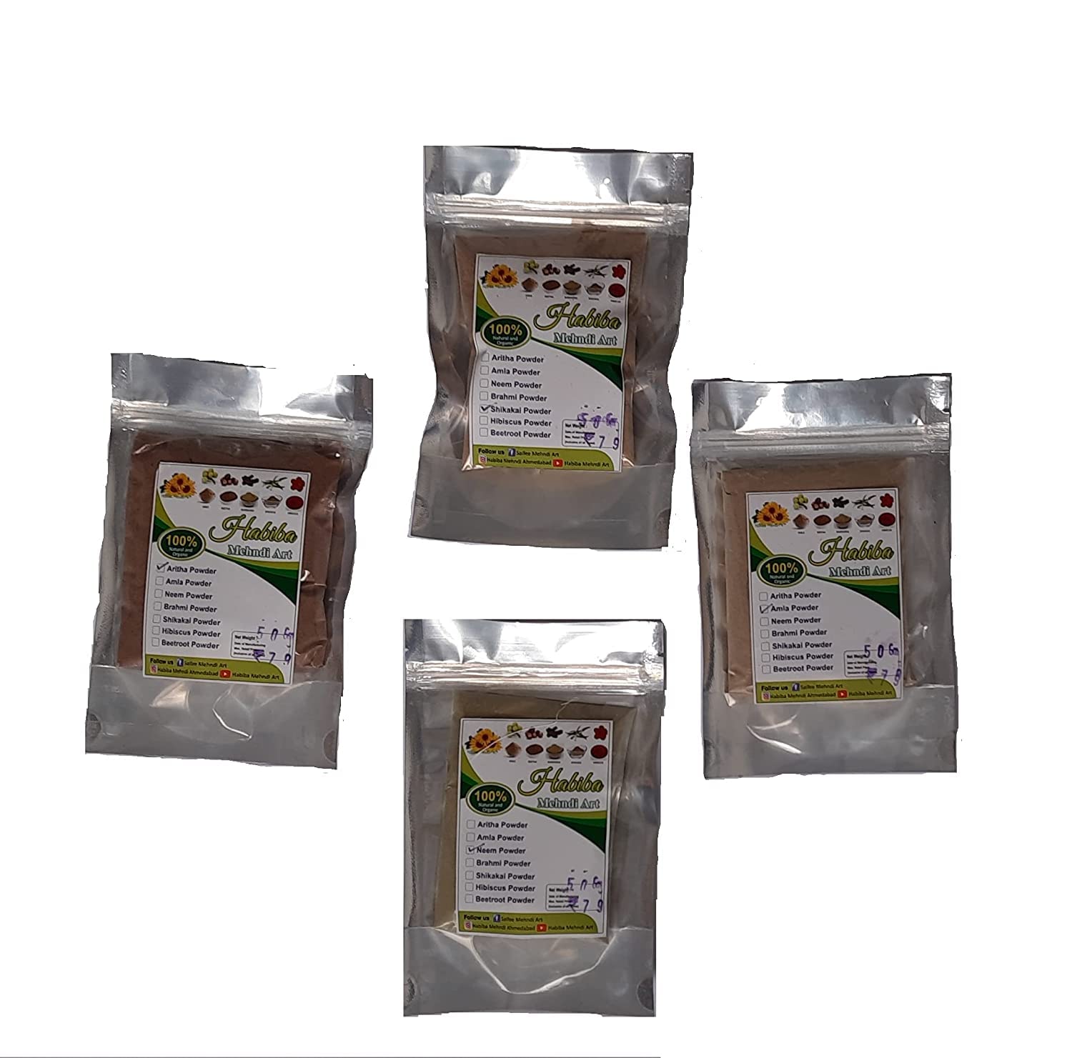 Organic Hair Growth Powder Pack - Amla, Reetha, Shikakai & Neem Herbal Blend (200g Total, 4x50g) for Stronger, Healthier Hair - Perfect for DIY Hair Masks & Natural Hair Care Routines