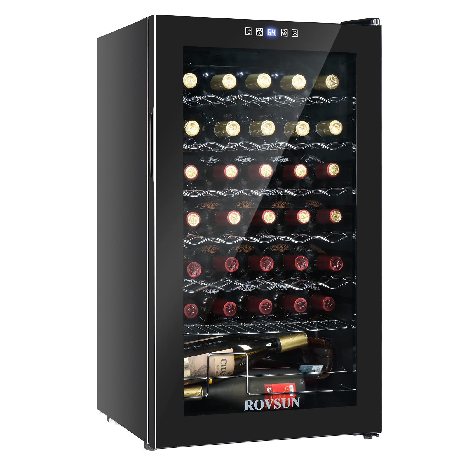 ROVSUN 34 Bottle Wine Cooler Refrigerator - Freestanding Compressor Wine Chiller with Digital Temperature Control & Double-Layer Glass Door - Perfect for Red Wine, White Wine, Champagne, and Beer Storage - Ideal for Home Bars, Restaurants, and Entertaining Guests