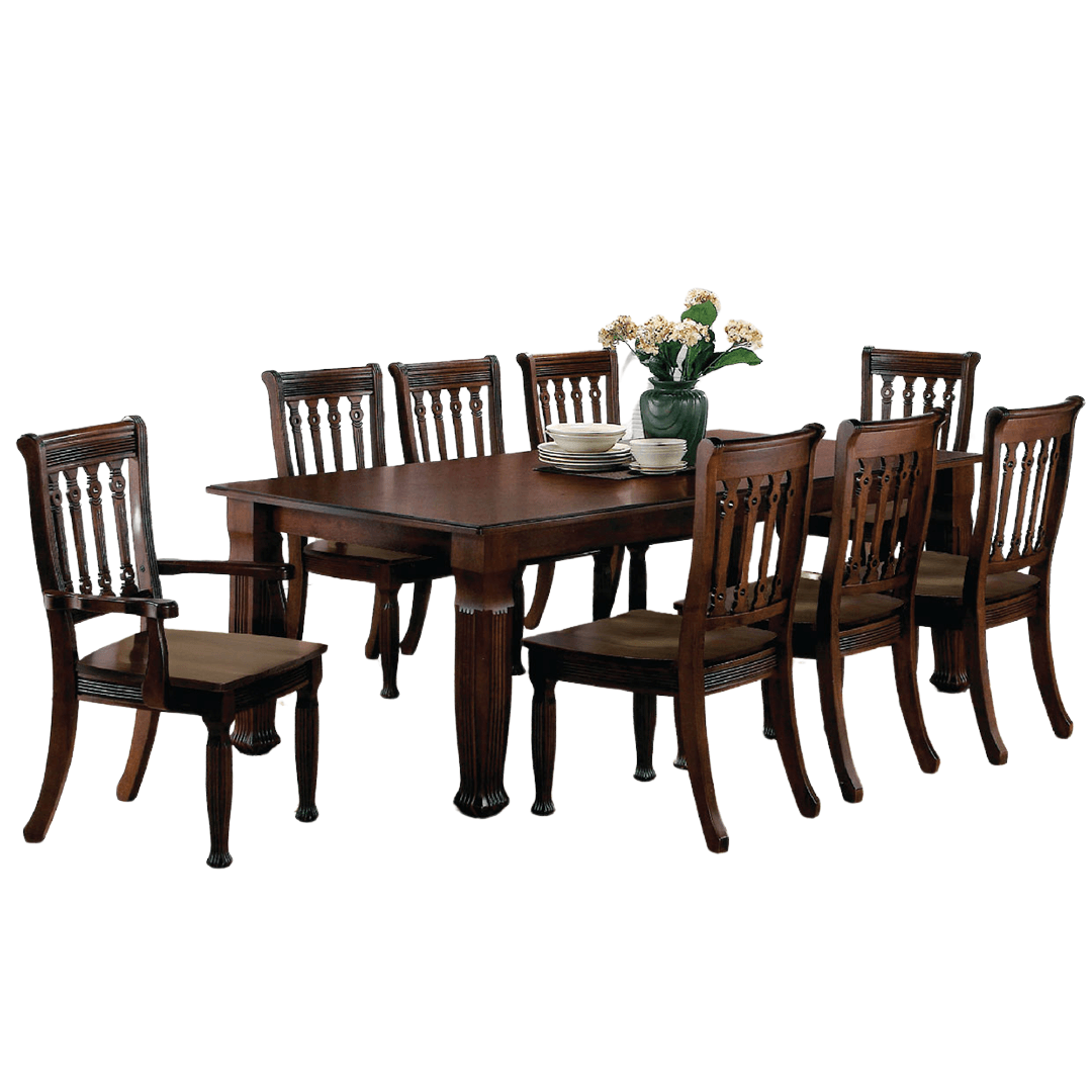 Premium Leocadia Solid Wood Dining Table Set (1 Table + 8 Chairs) - Rustic Farmhouse Style for Kitchen, Dining Room & Outdoor Entertaining