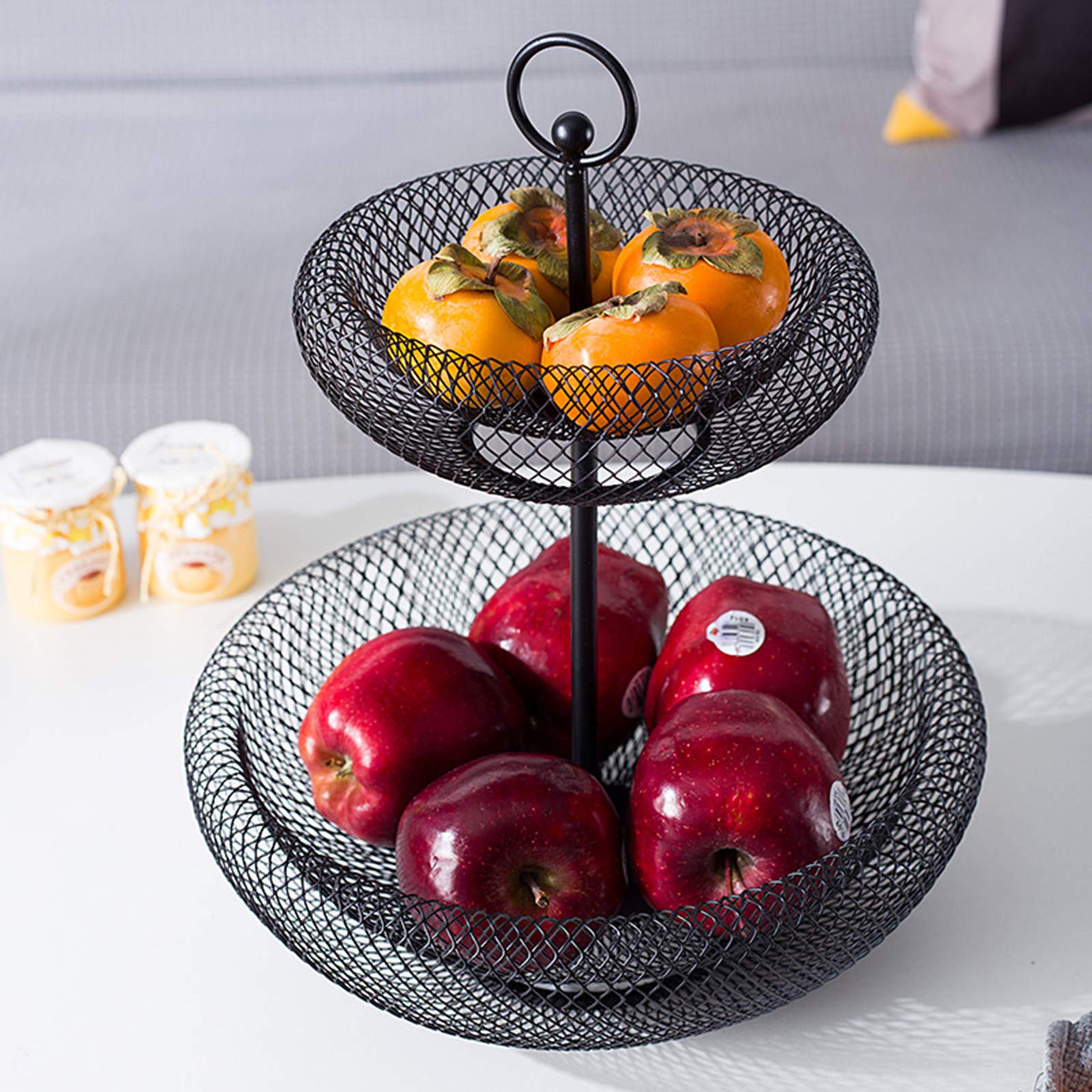 2-Tier Metal Fruit and Vegetable Basket for Kitchen - Decorative Gold Fruit Bowl Holder - Perfect for Countertop, Dining Table, and Party Display