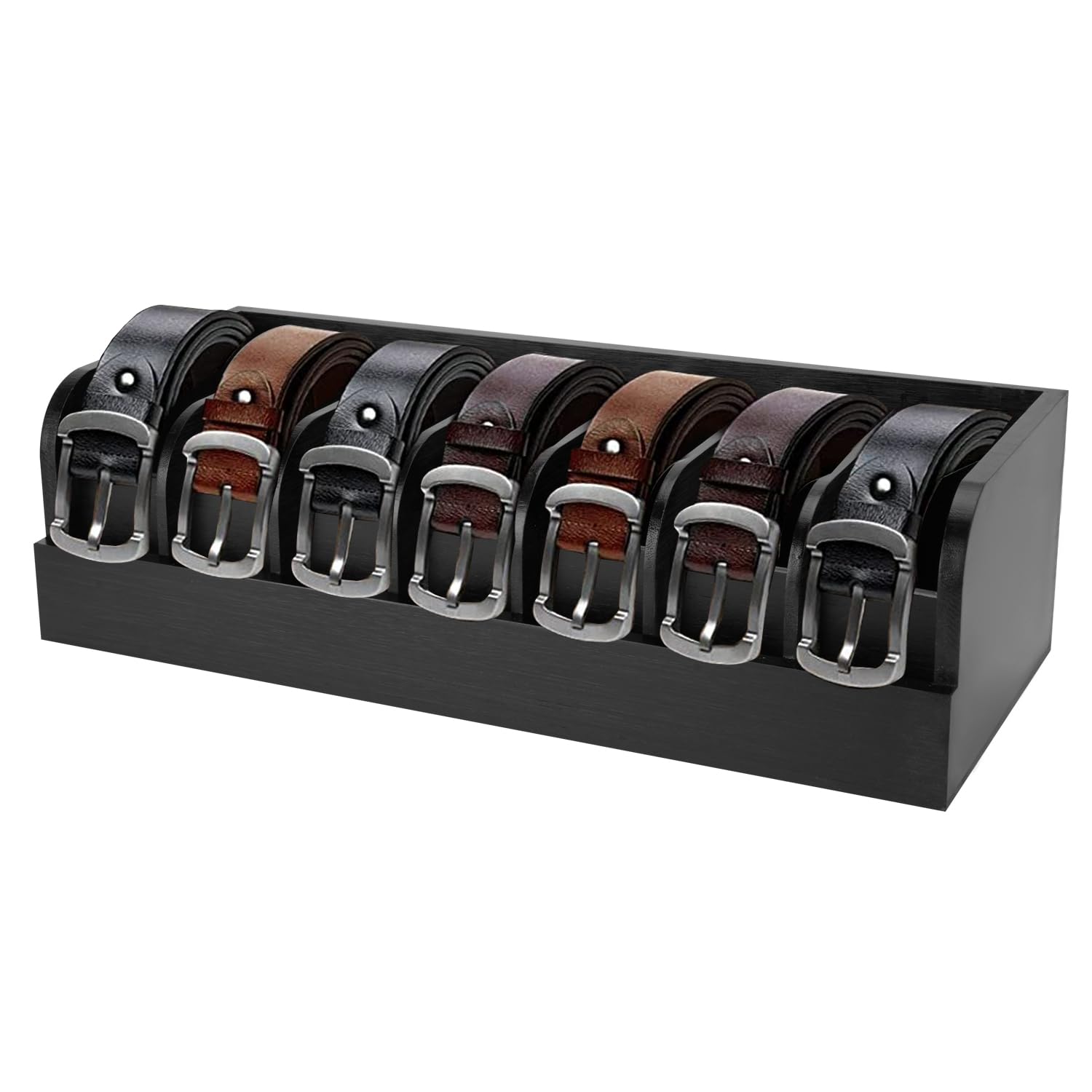 GTI Belt Organizer - 7 Compartment Belt & Tie Storage Case for Men & Women, Bamboo Drawer & Closet Organizer, Black - Perfect for Home, Office & Travel Accessory Organization