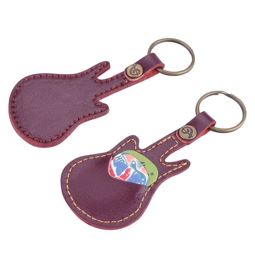 Premium Leather Guitar Pick Holder Keychain - Compact Plectrum Case with 5 Guitar Picks Included (Coffee Brown) - Perfect for Musicians, Guitarists & Travel Accessories