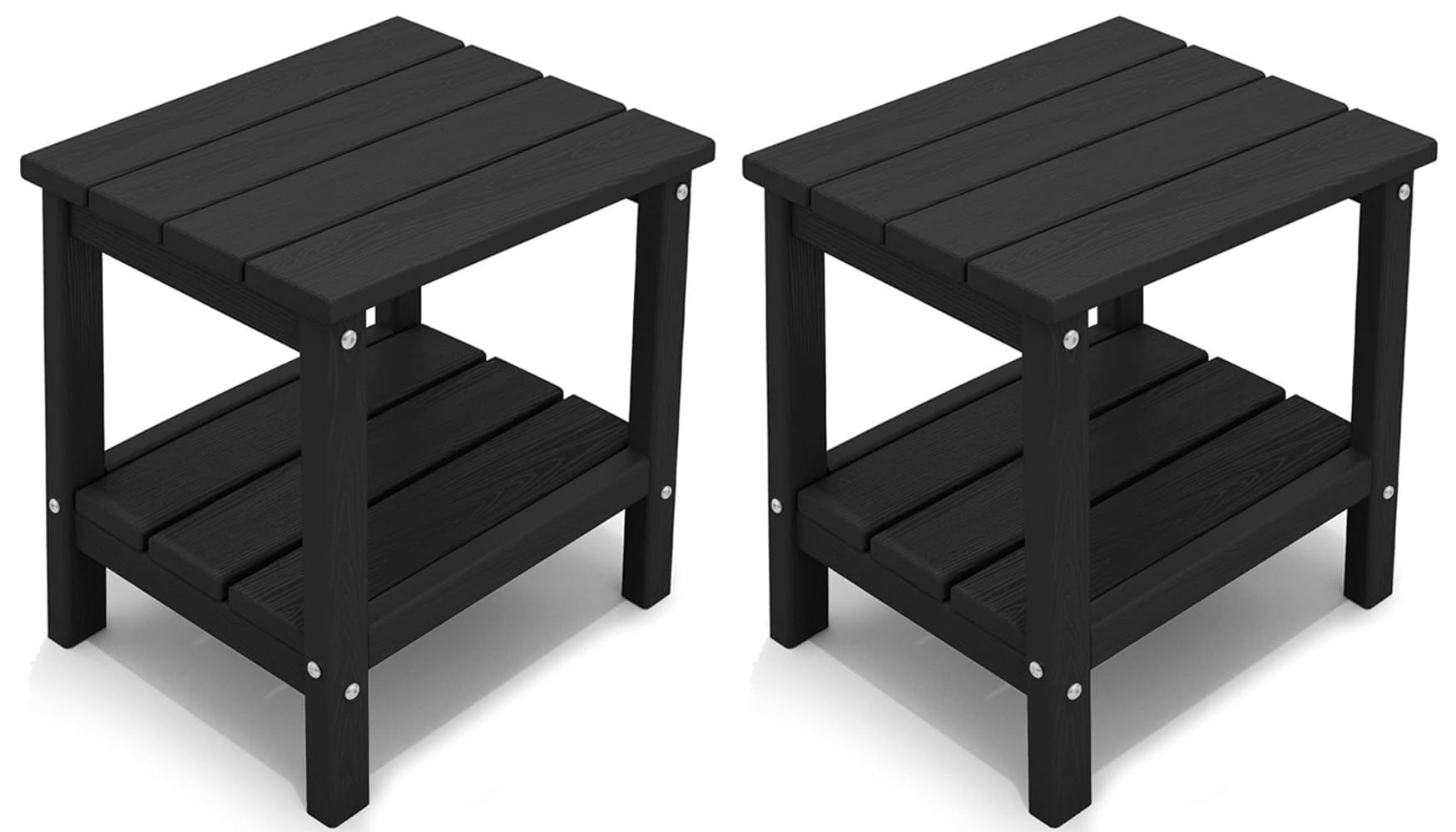KINGYES Outdoor Side Table Set of 2 - Double Layer Adirondack End Tables in Black - Perfect for Patio, Garden, Poolside & Deck Furniture Accessories