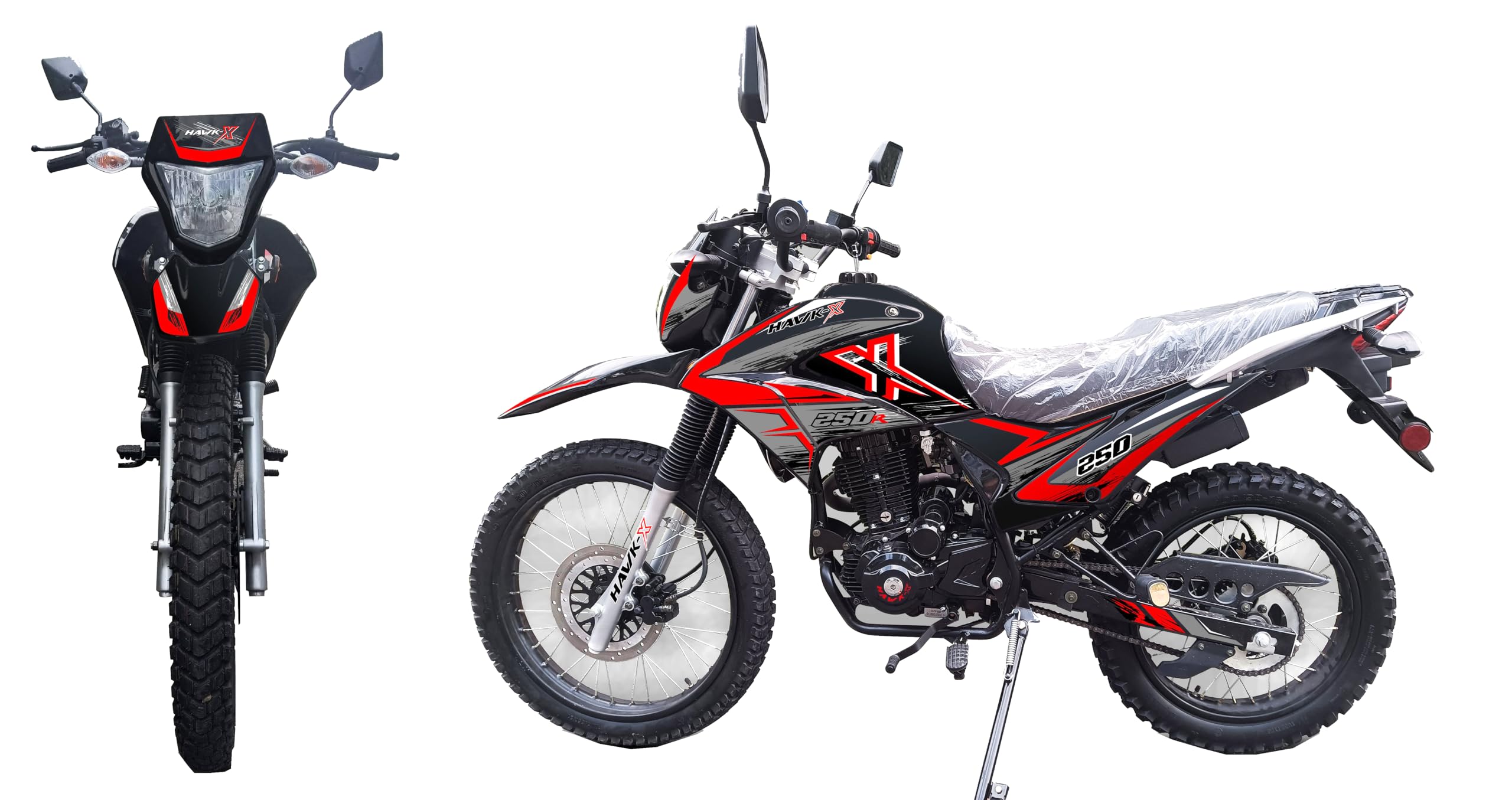 HHH XHawk Enduro 250cc Motorcycle - Dual Sport Dirt Bike for Adults, Street Legal 250cc Off-Road Bike with RPS (Red) - Perfect for Trail Riding, Commuting & Adventure Sports