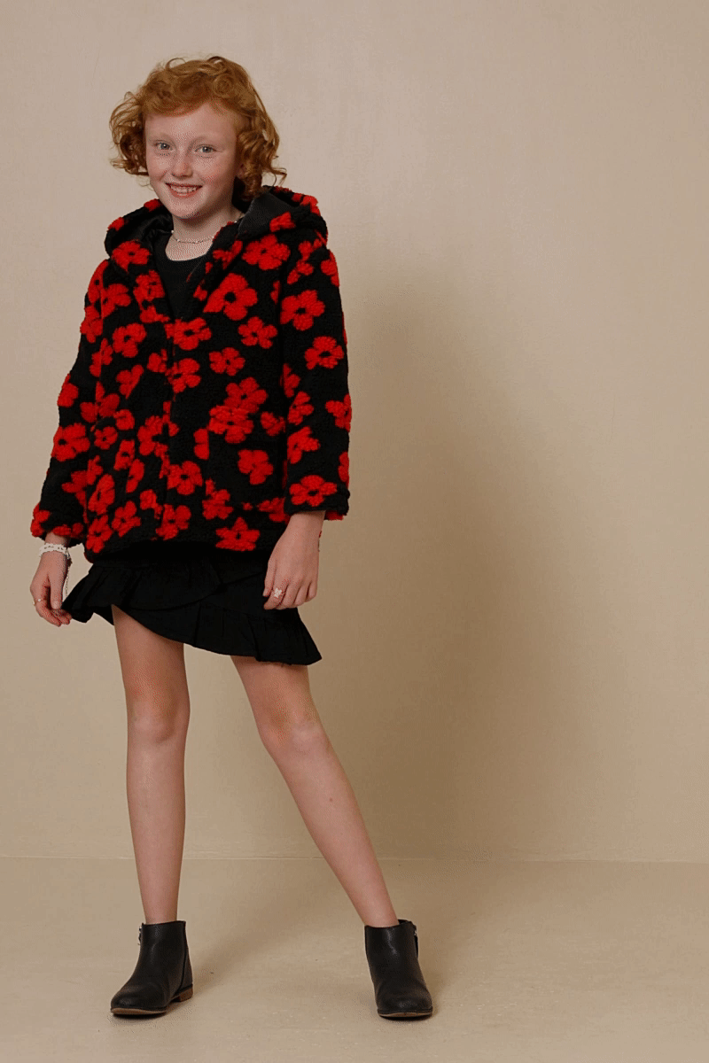 Stylish All Over Floral Print Fleece Hooded Jacket for Women - Cozy Winter Outerwear for Casual Wear & Outdoor Activities