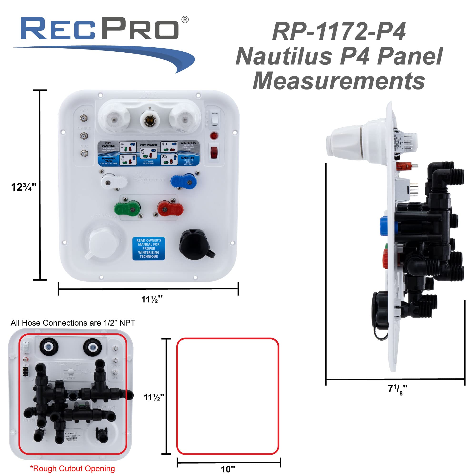 RecPro RV Water Management Panel | Nautilus P4 | 8-Function City Water Fill System with Install Kit | Made in USA | Perfect for RV Camping & Outdoor Adventures