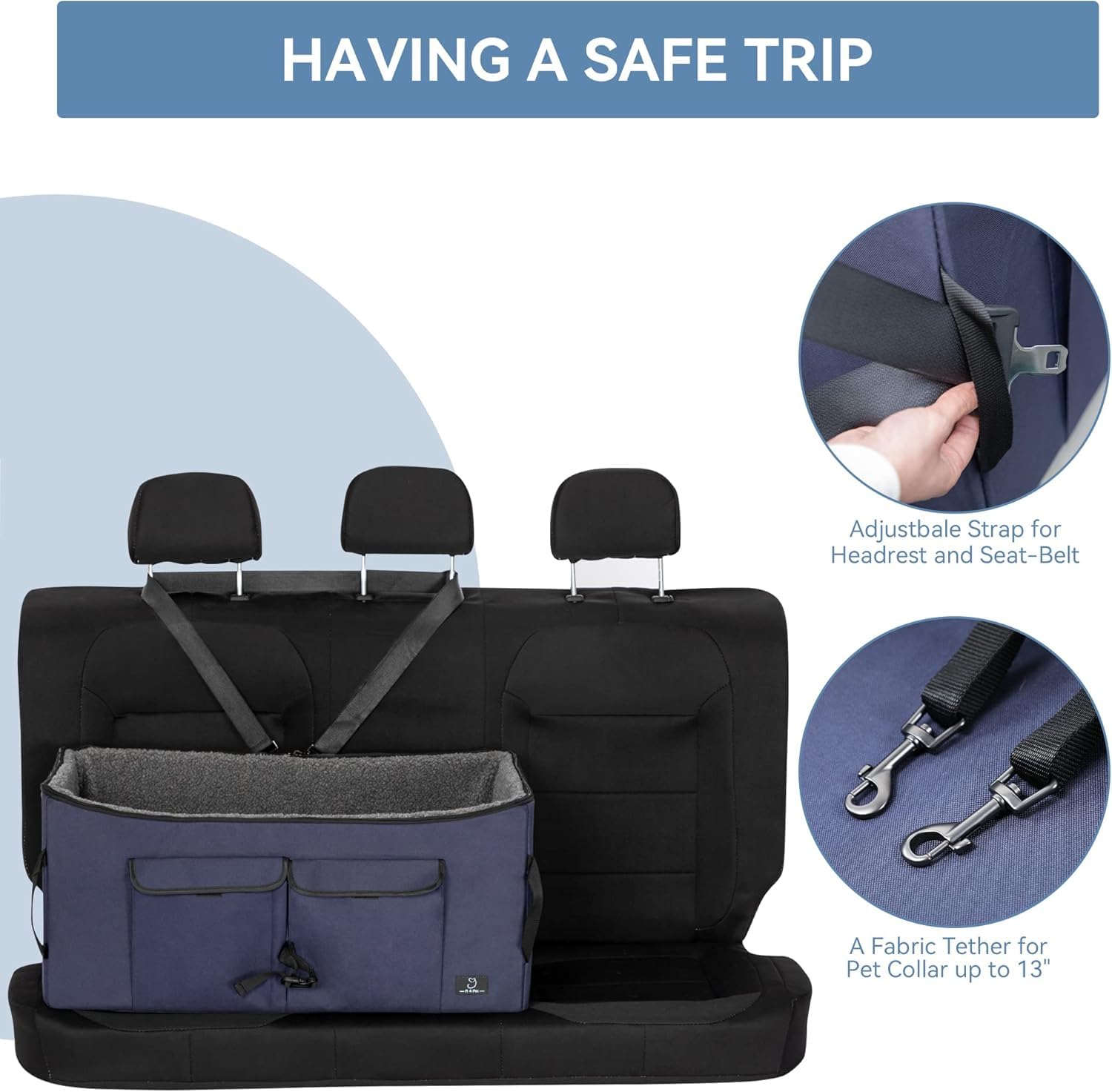 **A4Pet Large Dog Car Seat for Medium & Big Dogs - Washable Cover, Safety Leash & Storage Pockets - Foldable & Portable Pet Booster Seat for Travel, Road Trips & Outdoor Adventures**
