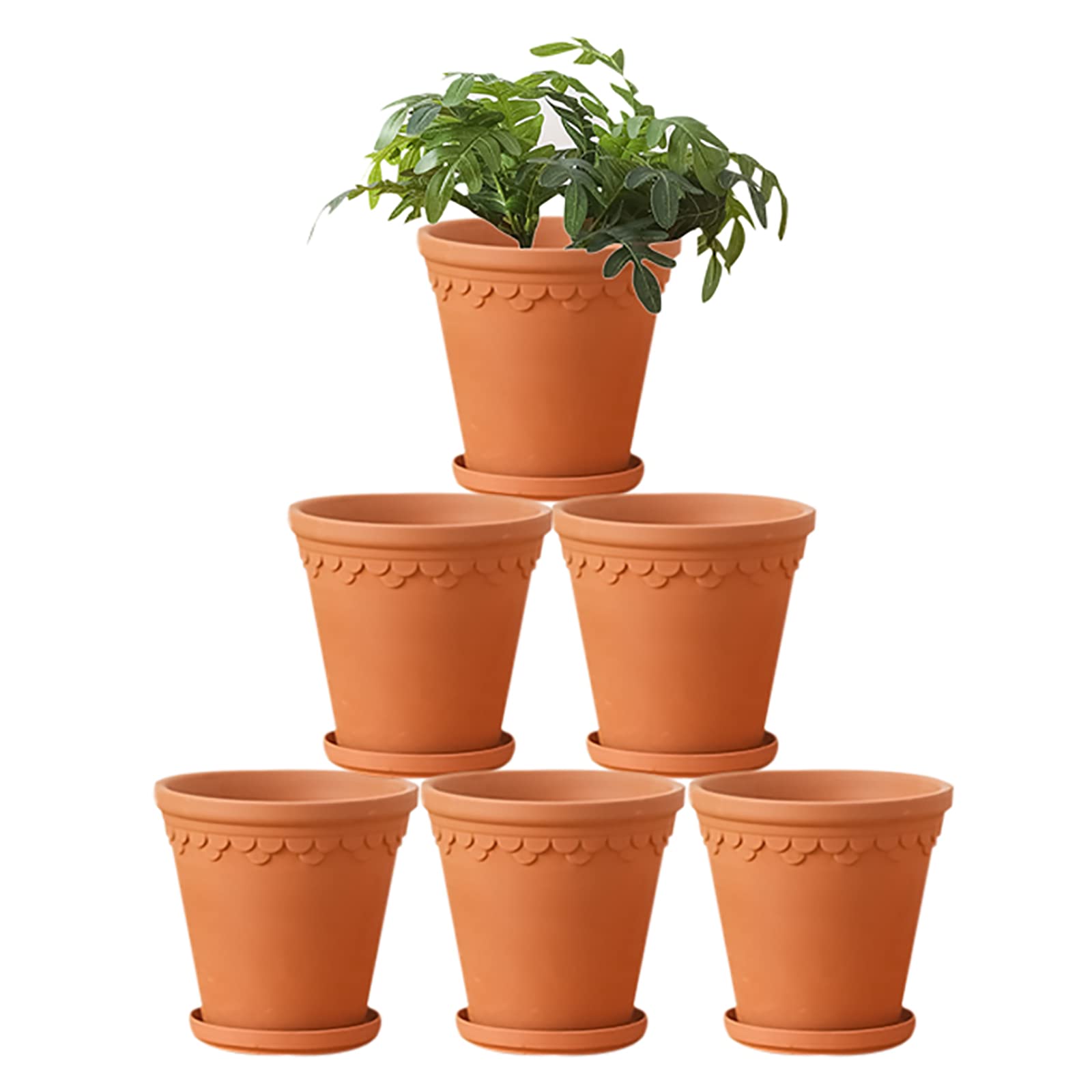 6 Pack Small Terracotta Clay Pots with Drainage Holes & Saucers - 16x14cm Flower Planters for Succulents, Herbs, DIY Crafts & Wedding Favors - Perfect for Home Decor, Gardening & Gift Giving