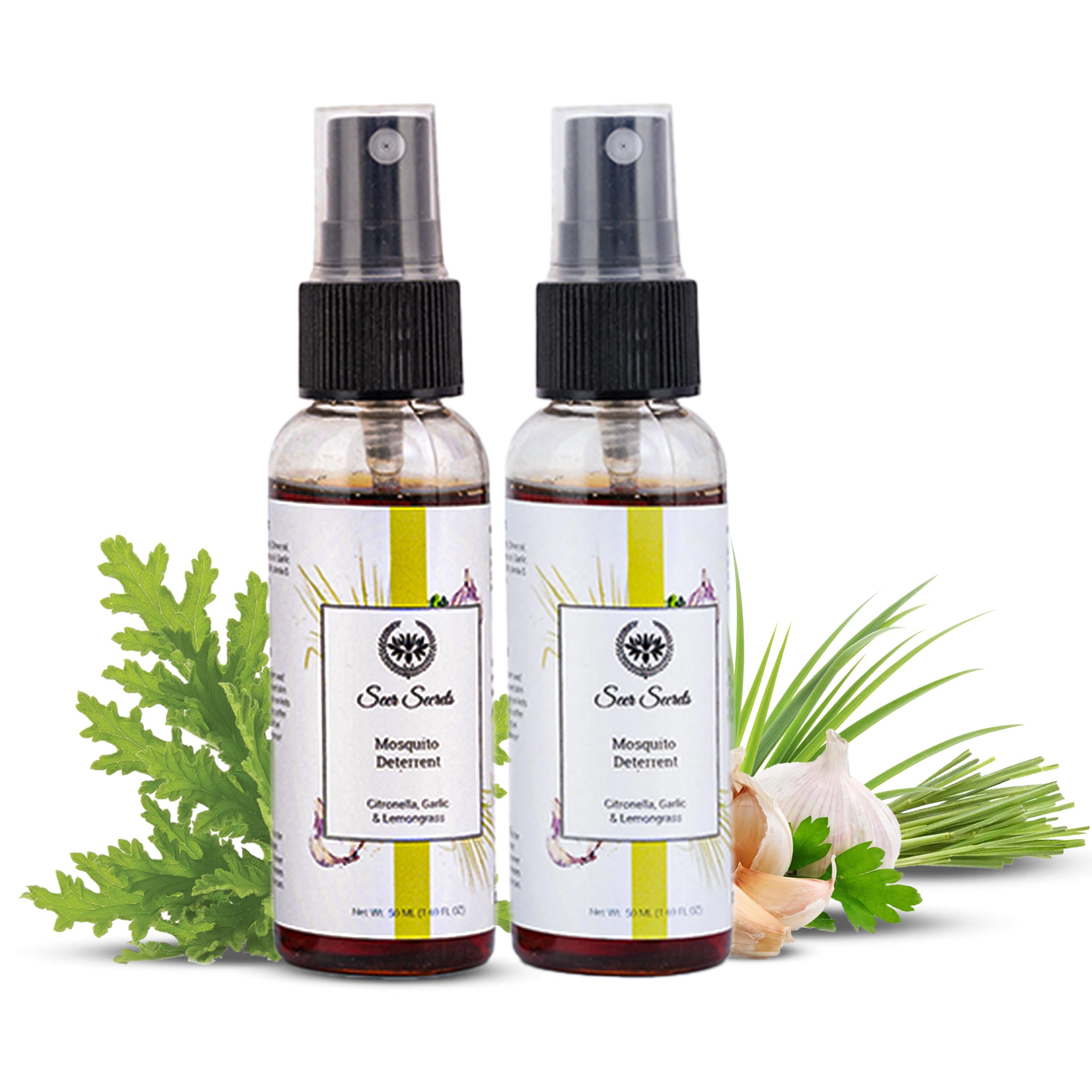 Natural Citronella, Garlic & Lemongrass Mosquito Repellent Body Spray - Essential Oil Bug Spray for Outdoor Activities, Camping & Travel | DEET-Free, Skin-Safe Insect Deterrent | 50ml Twin Pack