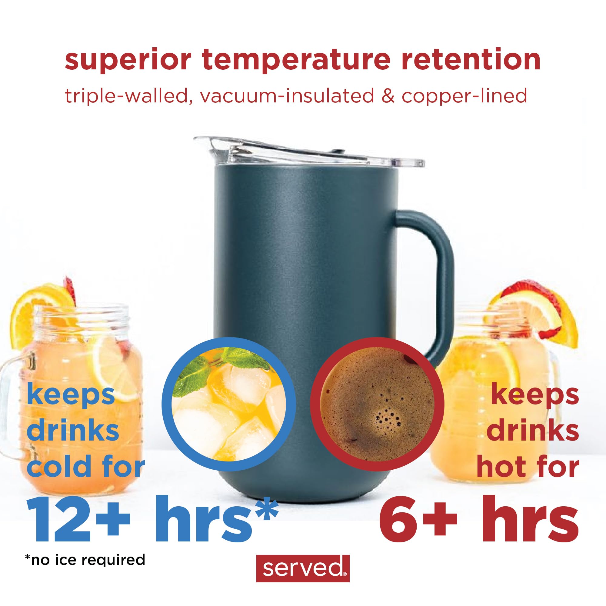 Premium 2L Vacuum-Insulated Stainless Steel Pitcher with Copper Lining - Keeps Drinks Cold for 24 Hours & Hot for 12 Hours - Perfect for Iced Tea, Lemonade, Coffee & Outdoor Parties