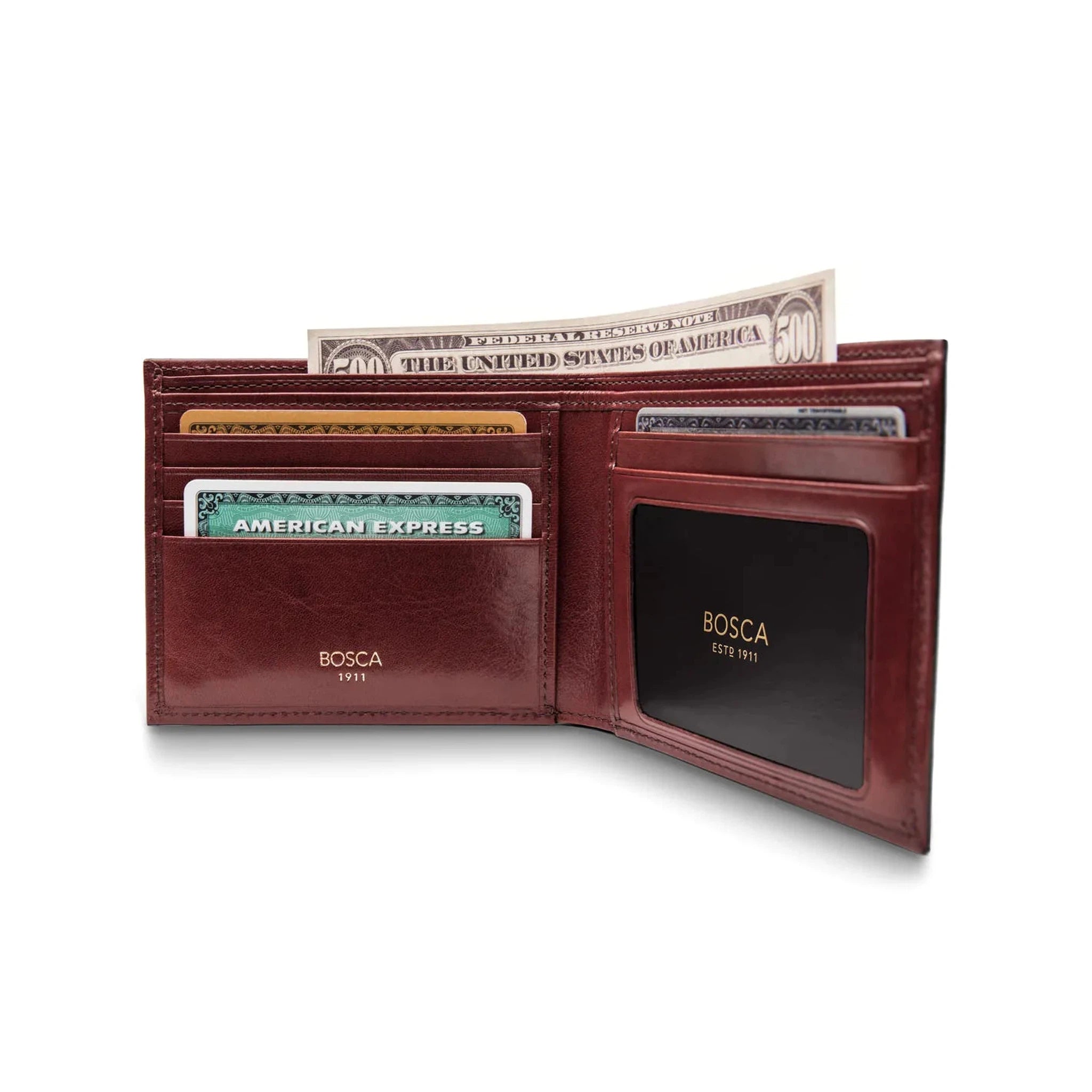 Bosca Genuine Leather Executive ID Wallet - Premium RFID Blocking Business Card Holder for Men & Women - Perfect for Office, Travel, and Everyday Use