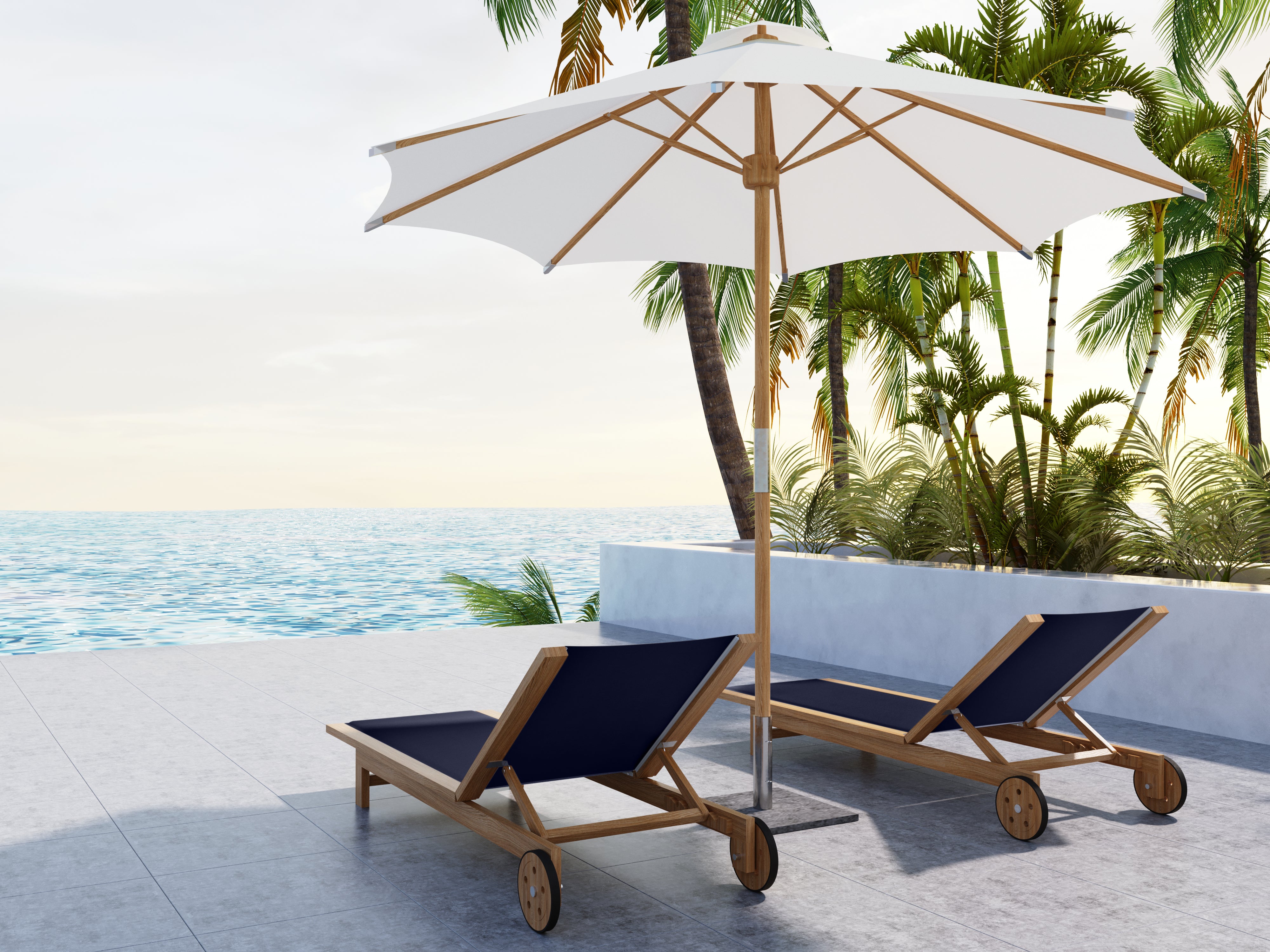 Premium Black Elie Teak Outdoor Reclining Sun Lounger with Rear Wheels - Durable Patio Poolside Chaise Lounge for Backyard, Beach & Garden Relaxation