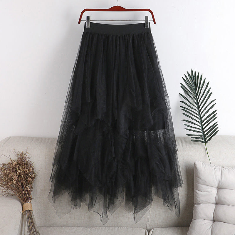 High Waisted Multi-Layer Irregular Mesh Cake Skirt - Mid Length Party Skirt for Women | Perfect for Weddings, Dances & Special Occasions