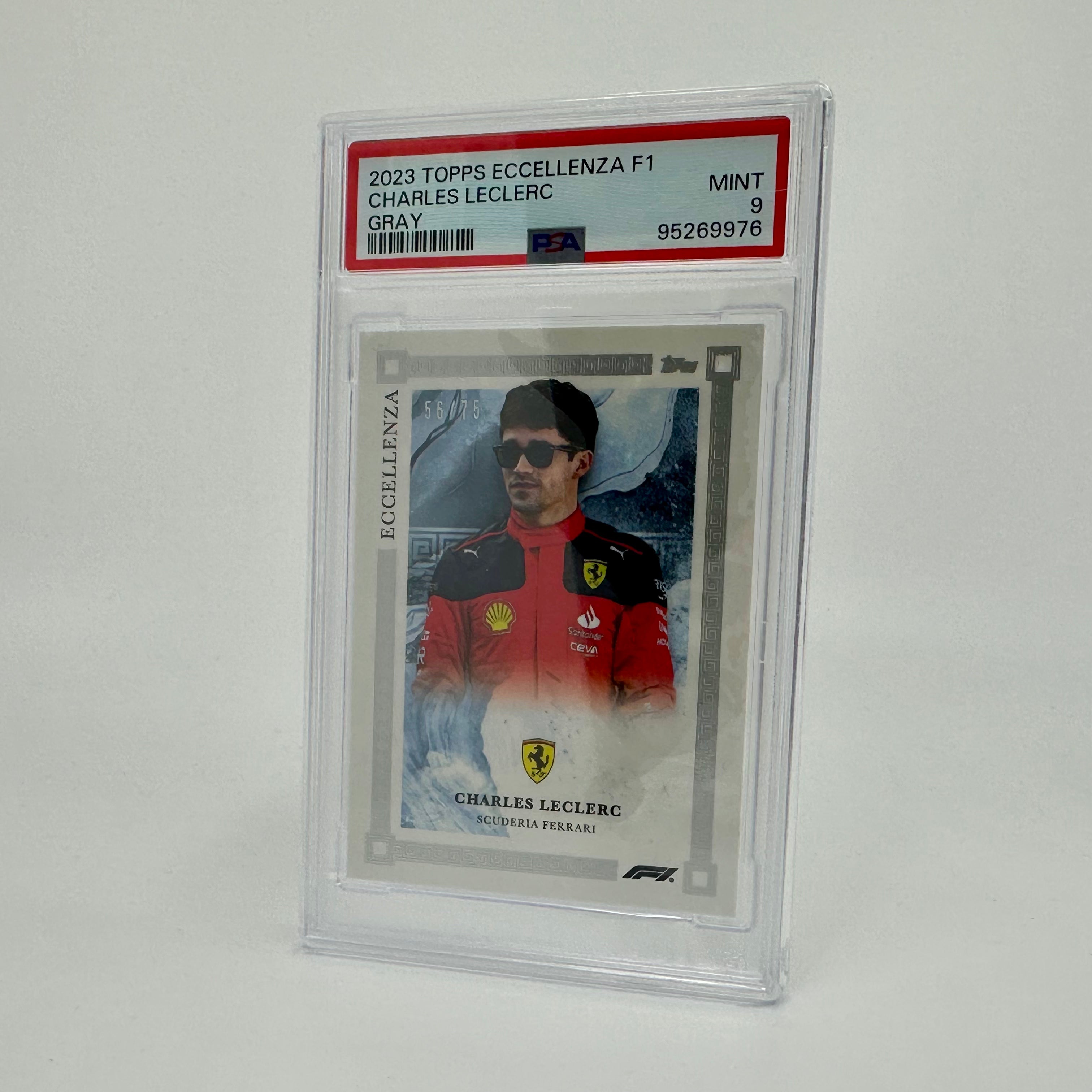 PSA 9 2023 Eccellenza Charles Leclerc Gray #56/75 - Rare F1 Racing Card for Collectors & Fans, Perfect for Display, Trading, and Investment