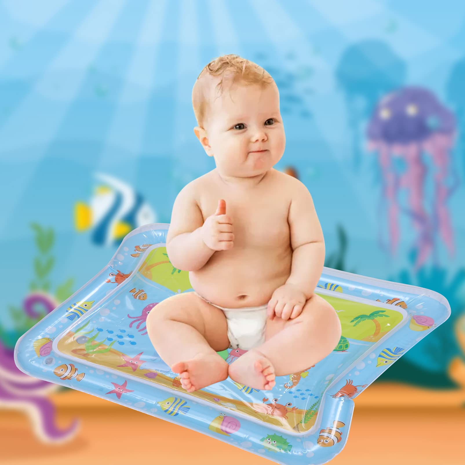 KOMBIUDA Inflatable Water Cushion Play Mat - Blue Plastic Baby Water Mat for Infants & Toddlers - Perfect for Outdoor Play, Pool Parties, and Indoor Sensory Activities