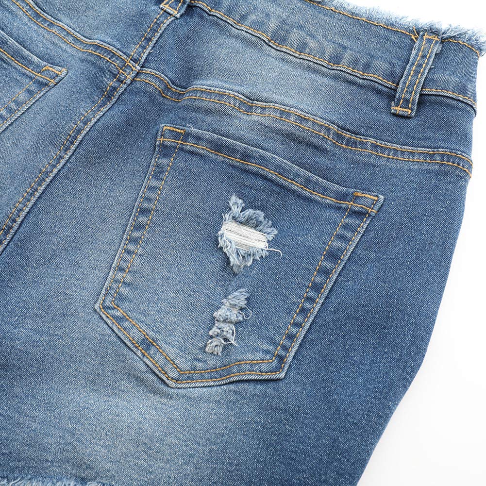 THUNDER STAR Women's Ripped Denim Shorts - Mid Rise Stretch Jean Shorts with Frayed Raw Hem | Perfect for Summer Outfits, Beach Vacations & Casual Street Style