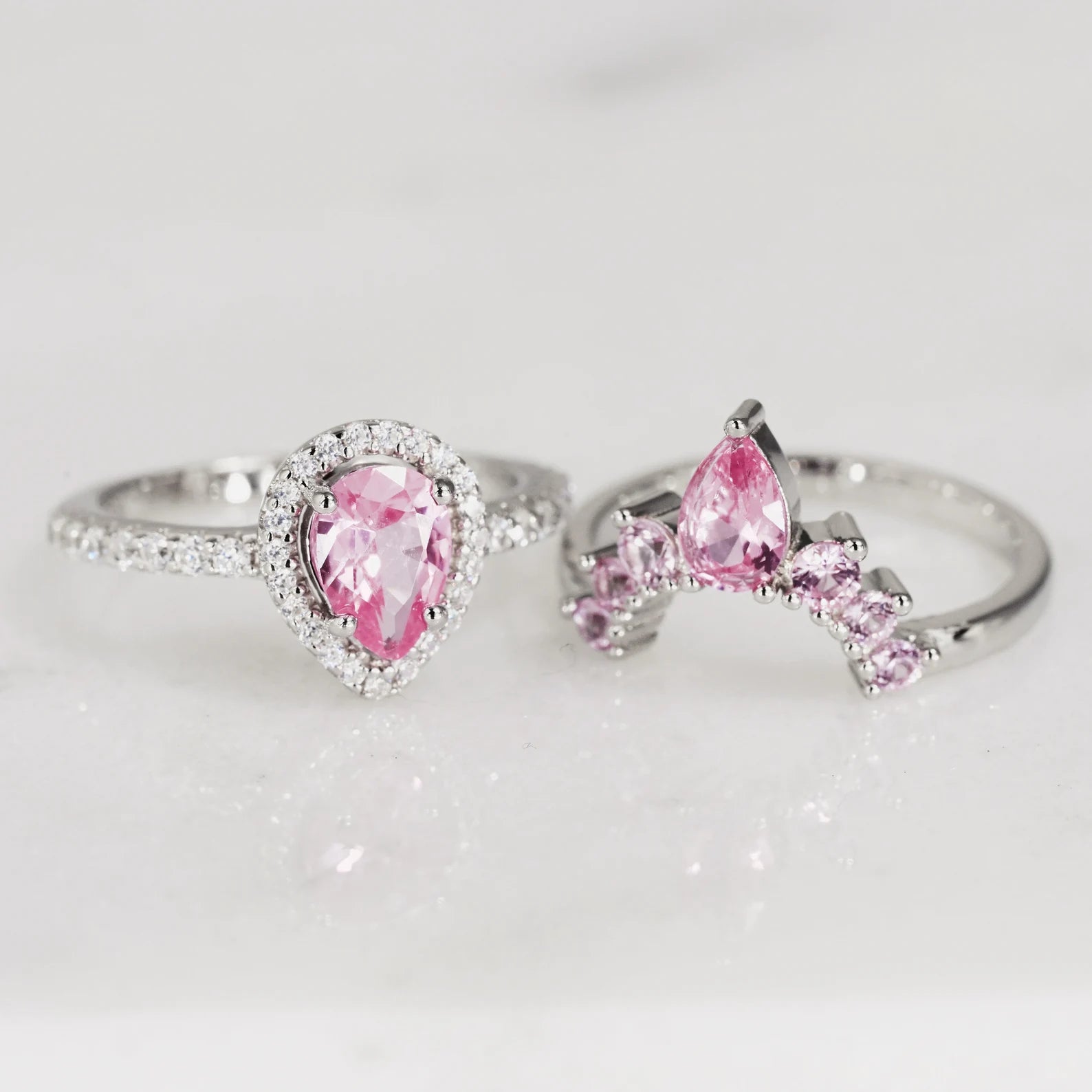Elegant Amy Pink Sapphire Engagement Ring Set in 925 Sterling Silver - Perfect for Proposals, Anniversaries & Romantic Gifts
