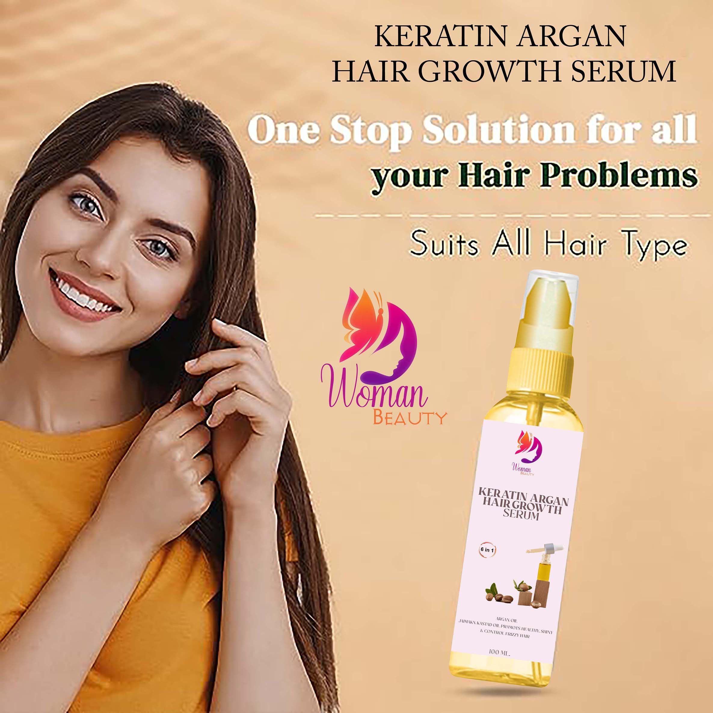 Keratin Argan Hair Growth Serum for Women - Promotes Faster Hair Growth & Strengthens Hair Health | Perfect for Thinning Hair, Dry Scalp & Damaged Hair Repair