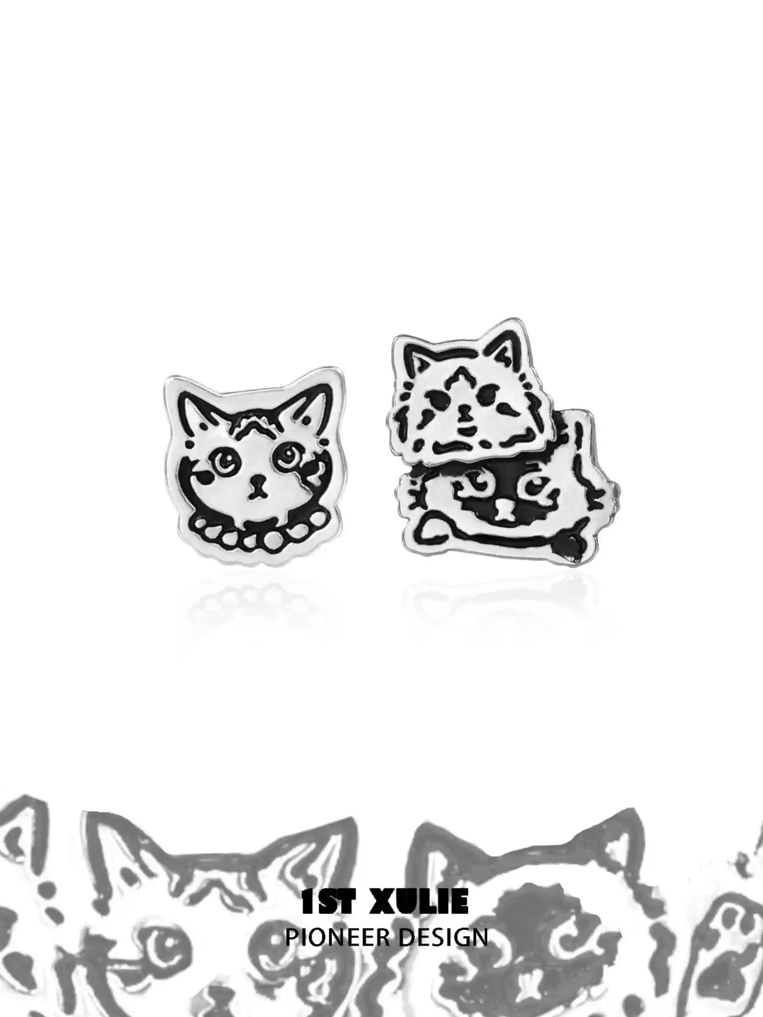 Graffiti Kitten S925 Sterling Silver 18K Gold Plated Stud Earrings - Cute Cat Jewelry for Women, Girls - Perfect for Gifts, Parties & Everyday Wear