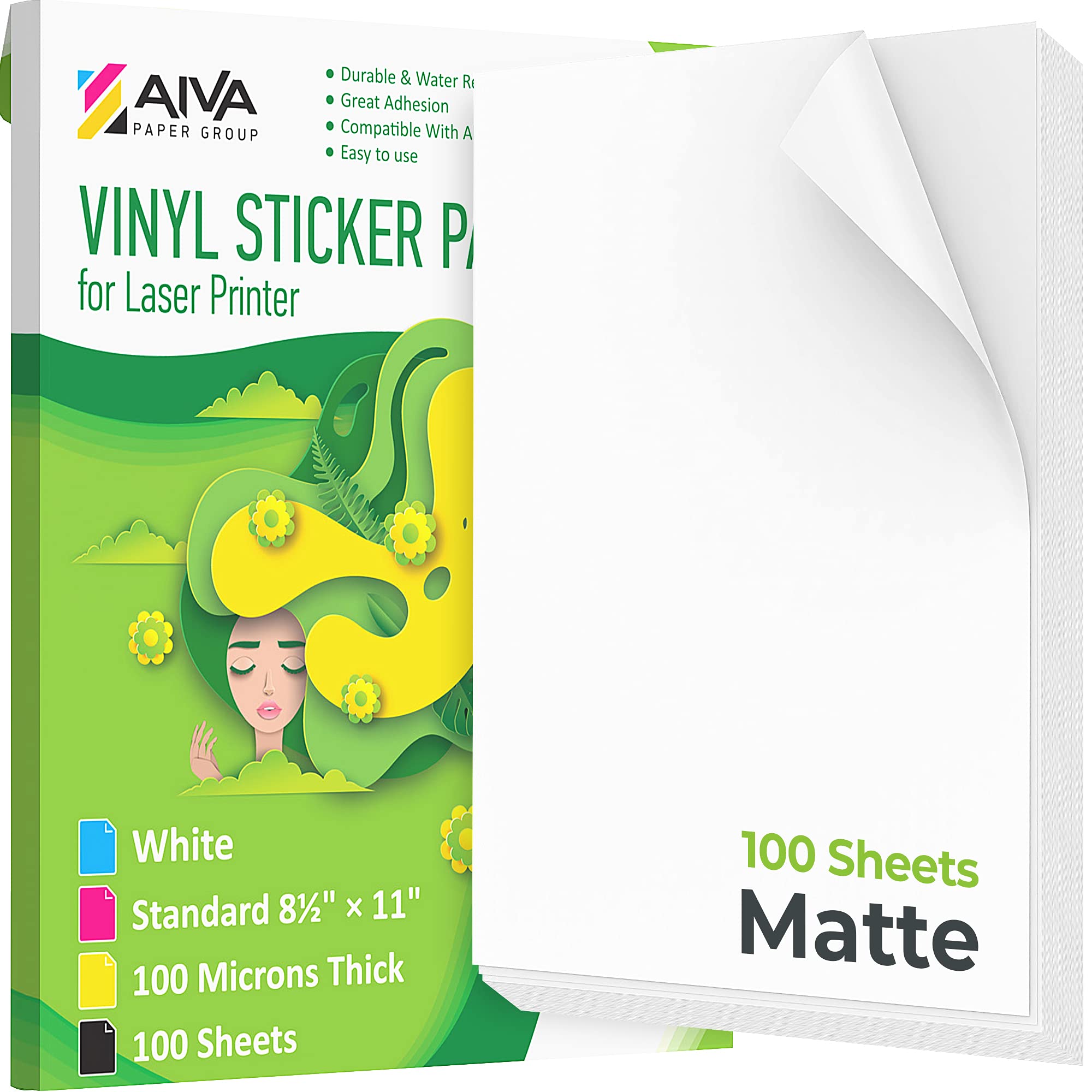 Laser Printer Printable Vinyl Sticker Paper - 100 Sheets Matte White Waterproof Self-Adhesive Decal Paper - 8.5