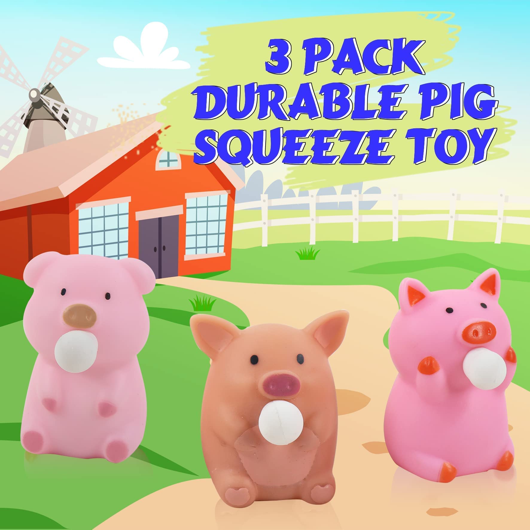 **3 Pack Cute Pig Squishy Fidget Toys for Kids & Adults - Stress Relief for Autism, ADHD, Anxiety - Non-Toxic Sensory Toys for Relaxation & Focus - Perfect for Home, Office, and Classroom Use**