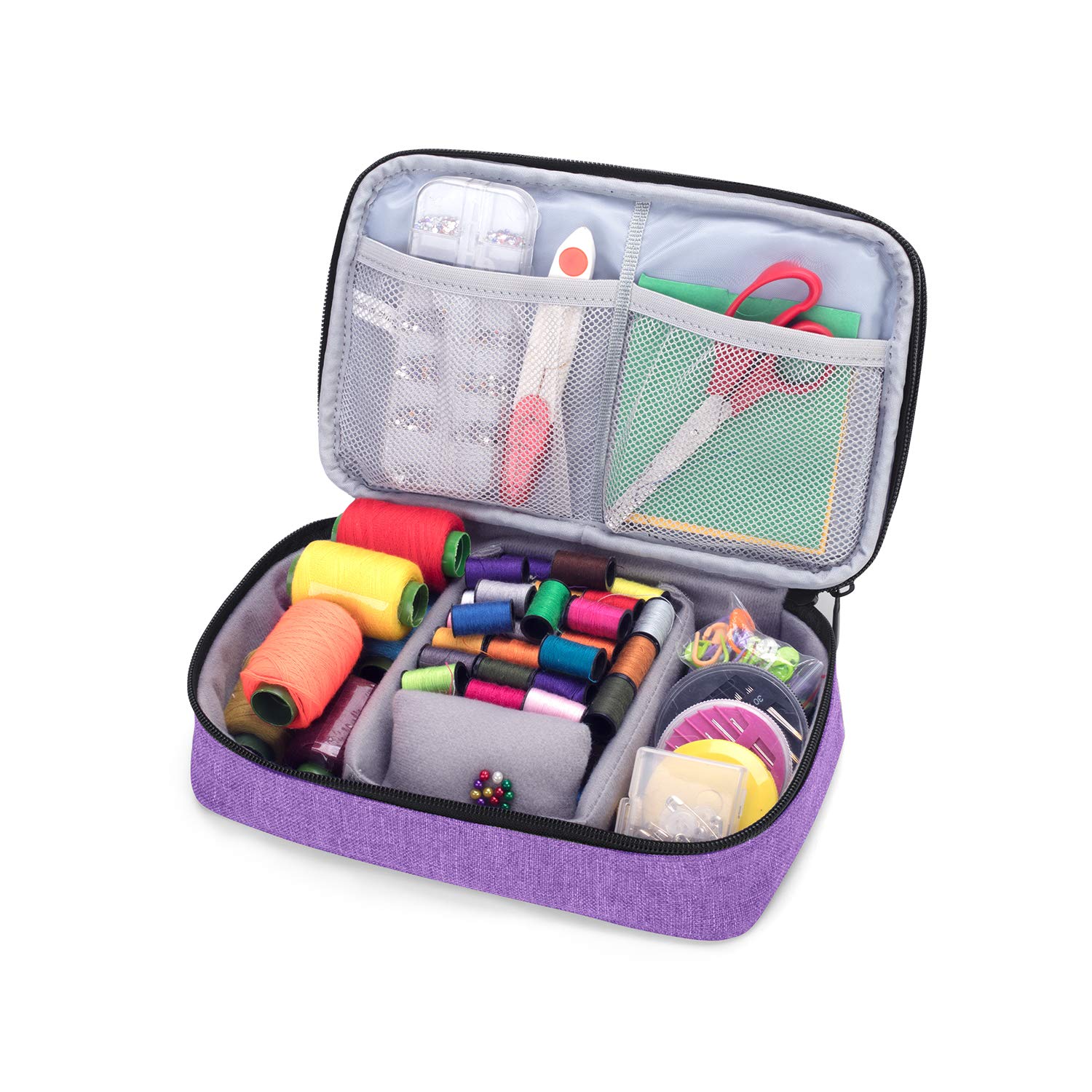 Luxja Double-Layer Sewing Organizer for Needles, Scissors, Measuring Tape & Thread - Purple Sewing Supplies Storage Case - Perfect for Home Sewing, Quilting & Craft Projects