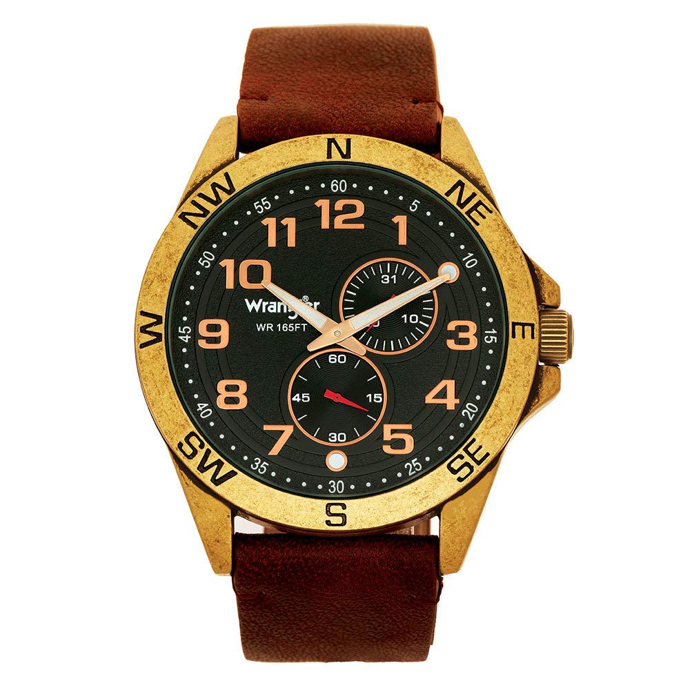 Wrangler Men's Black & Brown 48mm Watch - Stylish Casual & Outdoor Timepiece for Everyday Wear