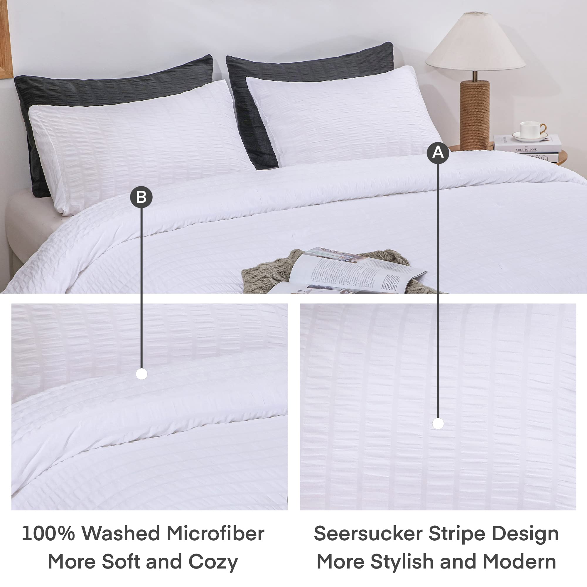 AveLom Seersucker Twin/Twin XL Comforter Set (68 x 90 inches) - 2 Piece 100% Soft Microfiber Lightweight All Season Down Alternative Bedding Set with Pillowcase - Perfect for Dorm Rooms, Guest Beds & Cozy Home Decor in White