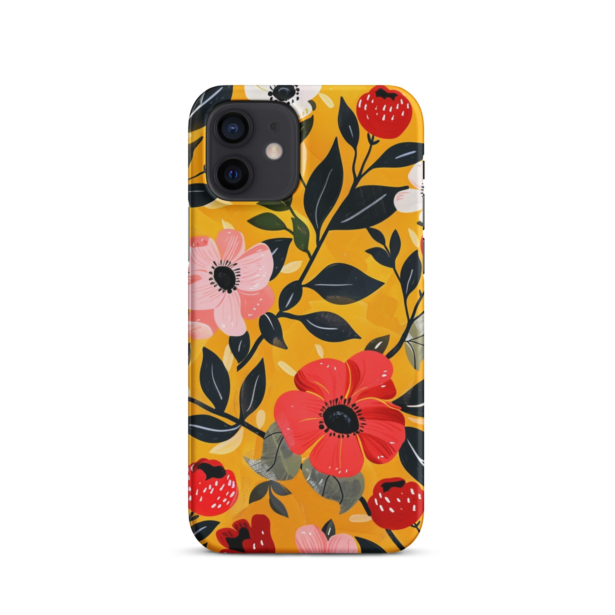 Floral 3-Snap Protective Case for iPhone 14/13/12/11 - Slim Fit with Secure Snap Closure - Perfect for Everyday Use, Work, and Travel
