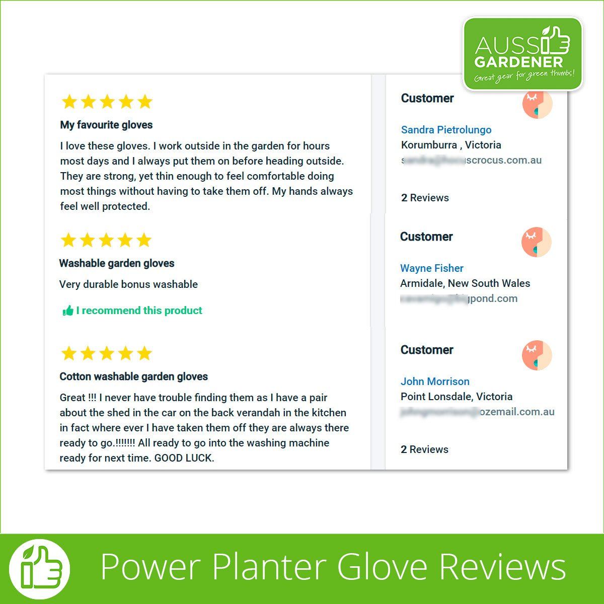 Aussie Gardener Gloves 3 Pack - Machine Washable, Durable & Comfortable for Gardening, Landscaping & Outdoor Work
