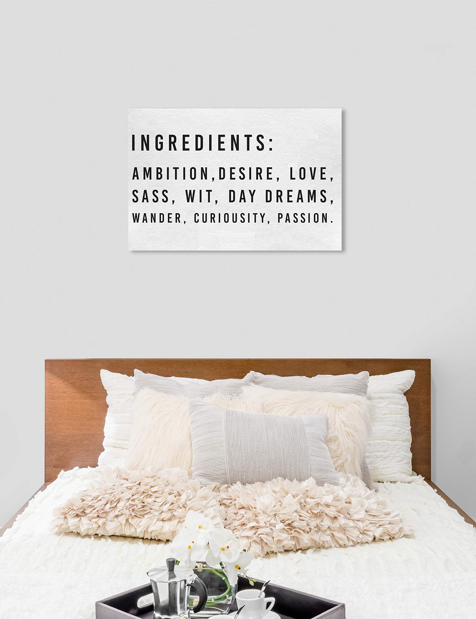 Oliver Gal Artist Co. 'Ingredients' Typography Wall Art Canvas Print - 45x30 Inch Black & White Home Decor for Kitchen, Dining Room & Office