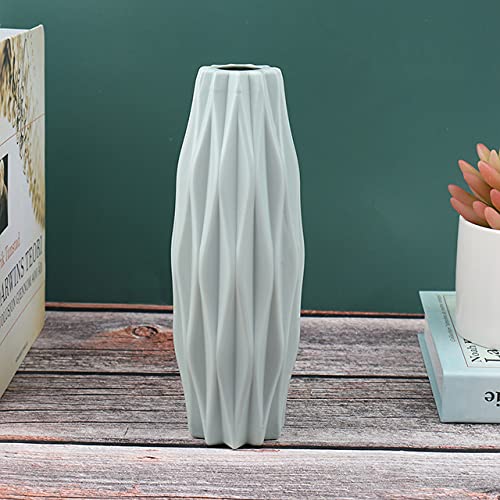 White Ceramic-Look Plastic Flower Vase - Rustic Farmhouse Home Decor for Shelf, Table, Bookshelf & Kitchen - Perfect for Indoor Floral Arrangements & Modern Home Styling