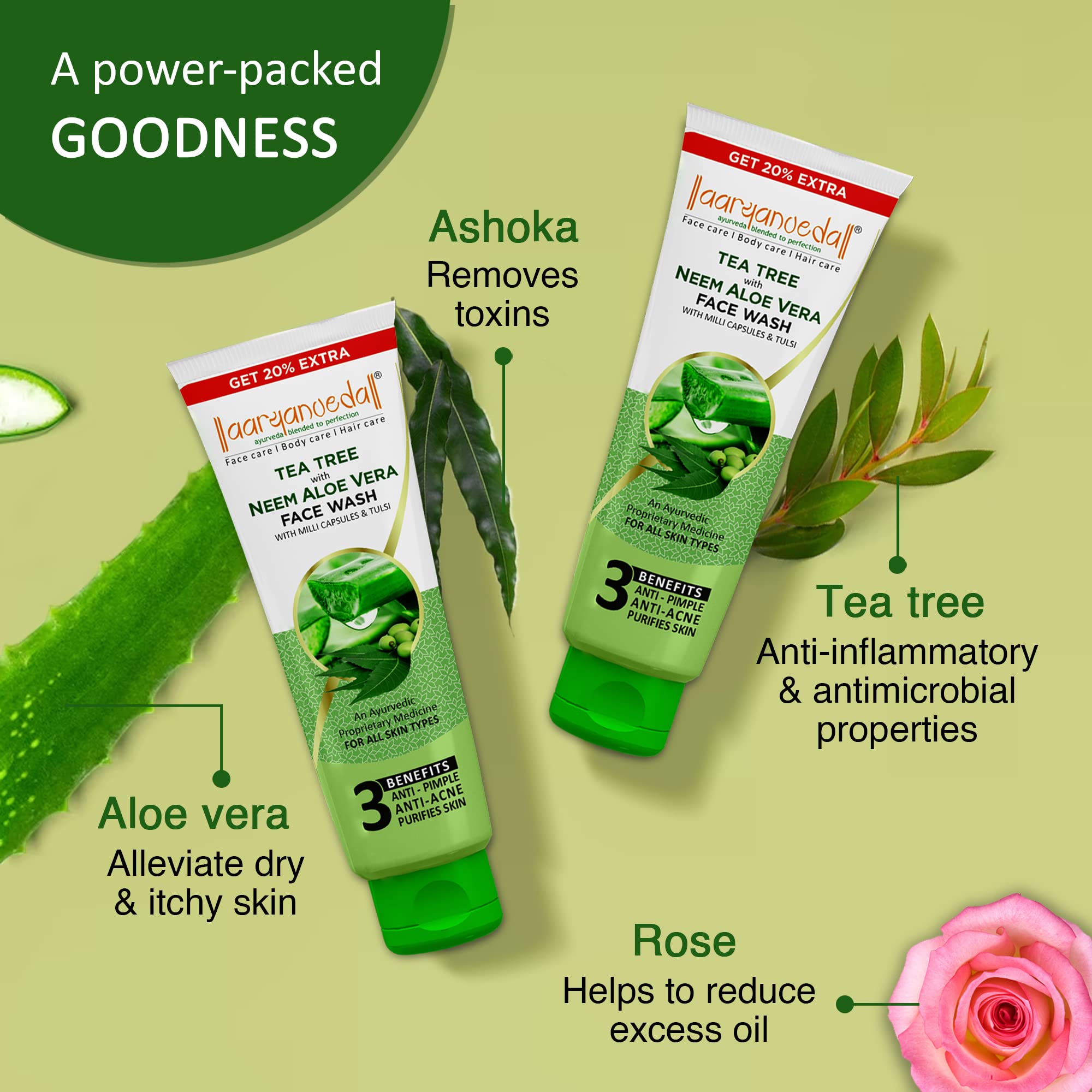 Tea Tree Anti Acne Face Wash with Neem & Aloe Vera - 120ml (Pack of 2) - Oil Control & Pimple Treatment for Men & Women - Perfect for Daily Skincare & Acne-Prone Skin