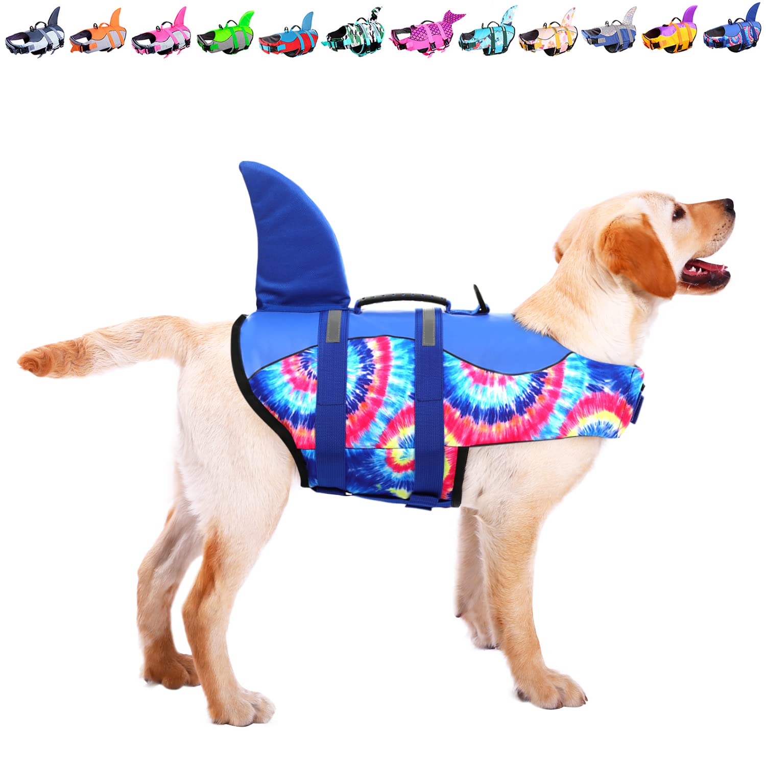 **ASENKU Dog Life Jacket - Pet Safety Vest for Swimming & Boating, Shark Design Dog Life Jacket with Floatation Aid for Small, Medium & Large Dogs (Blue Bandhnu, XL) - Perfect for Pool, Beach & Water Adventures**