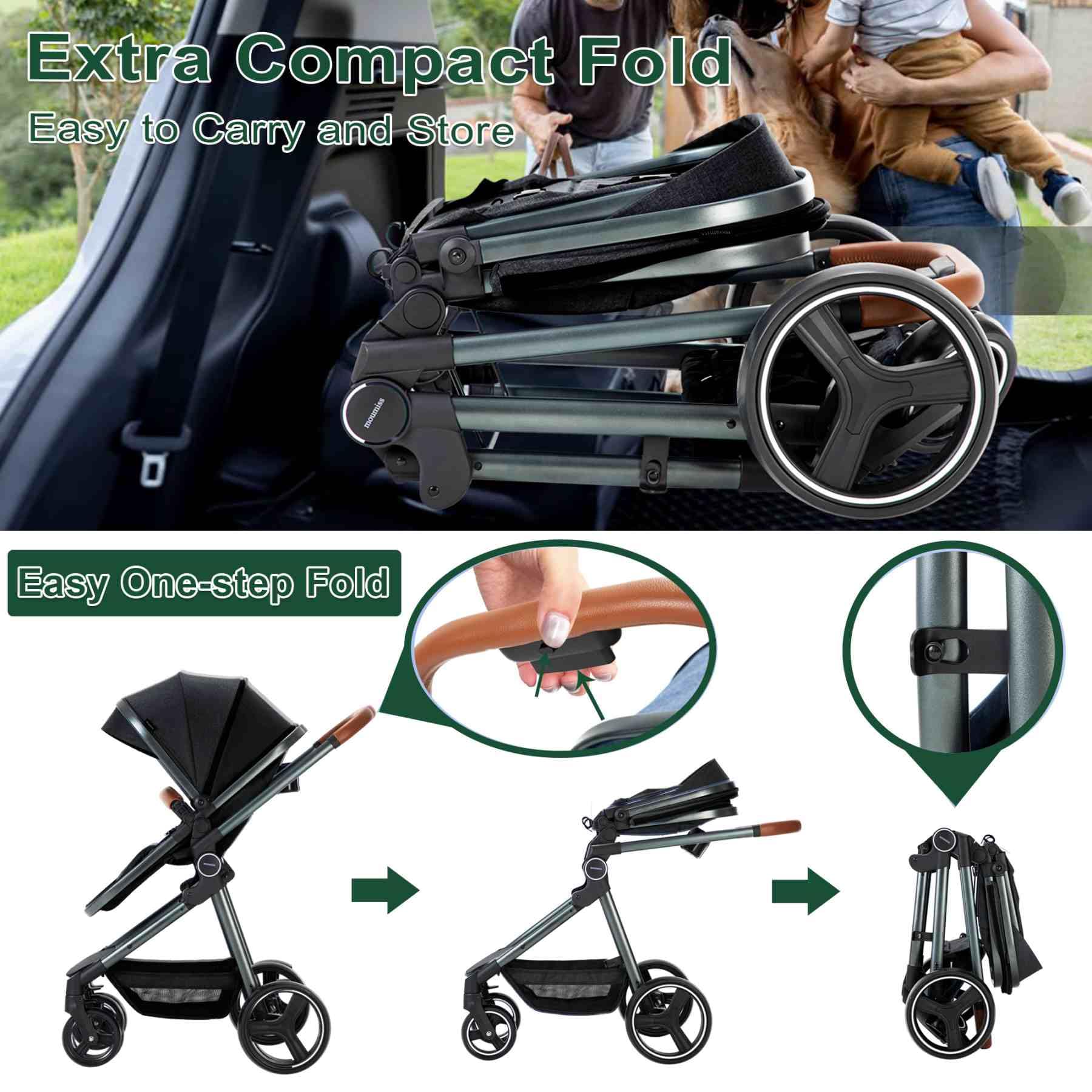 2024 Modern Baby Stroller - Convertible Newborn to Toddler Pram with Bassinet | Lightweight Travel System for Infants & Car Seat Compatibility | Perfect for Shopping, Walks & Air Travel