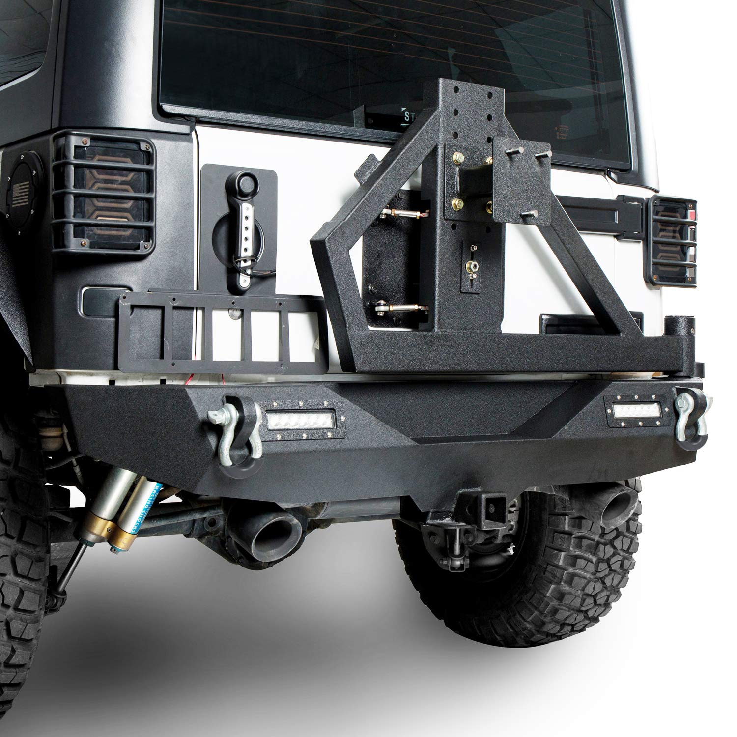 Hooke Road Jeep Wrangler JK Rear Bumper with Tire Carrier & Front Bumper Combo Kit for 2007-2018 Jeep Wrangler JK & Unlimited 2/4 Door Models - Off-Road Protection & Adventure Ready