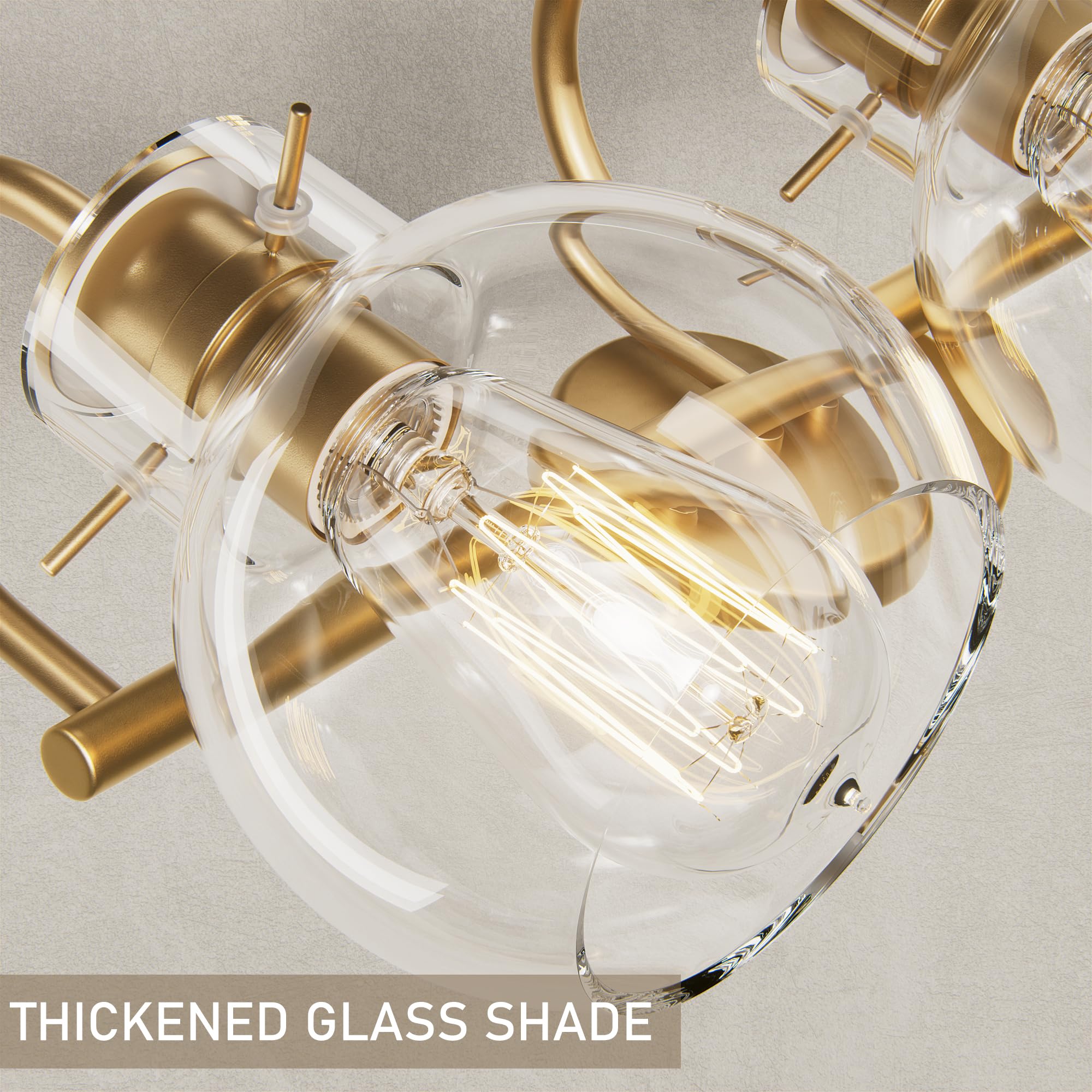 Modern Gold Vanity Light Fixture - 3 Light Bathroom Sconce with Clear Globe Glass Shade for Mirror Lighting, E26 Base - Perfect for Bathroom, Hallway & Dressing Room Makeup Vanity